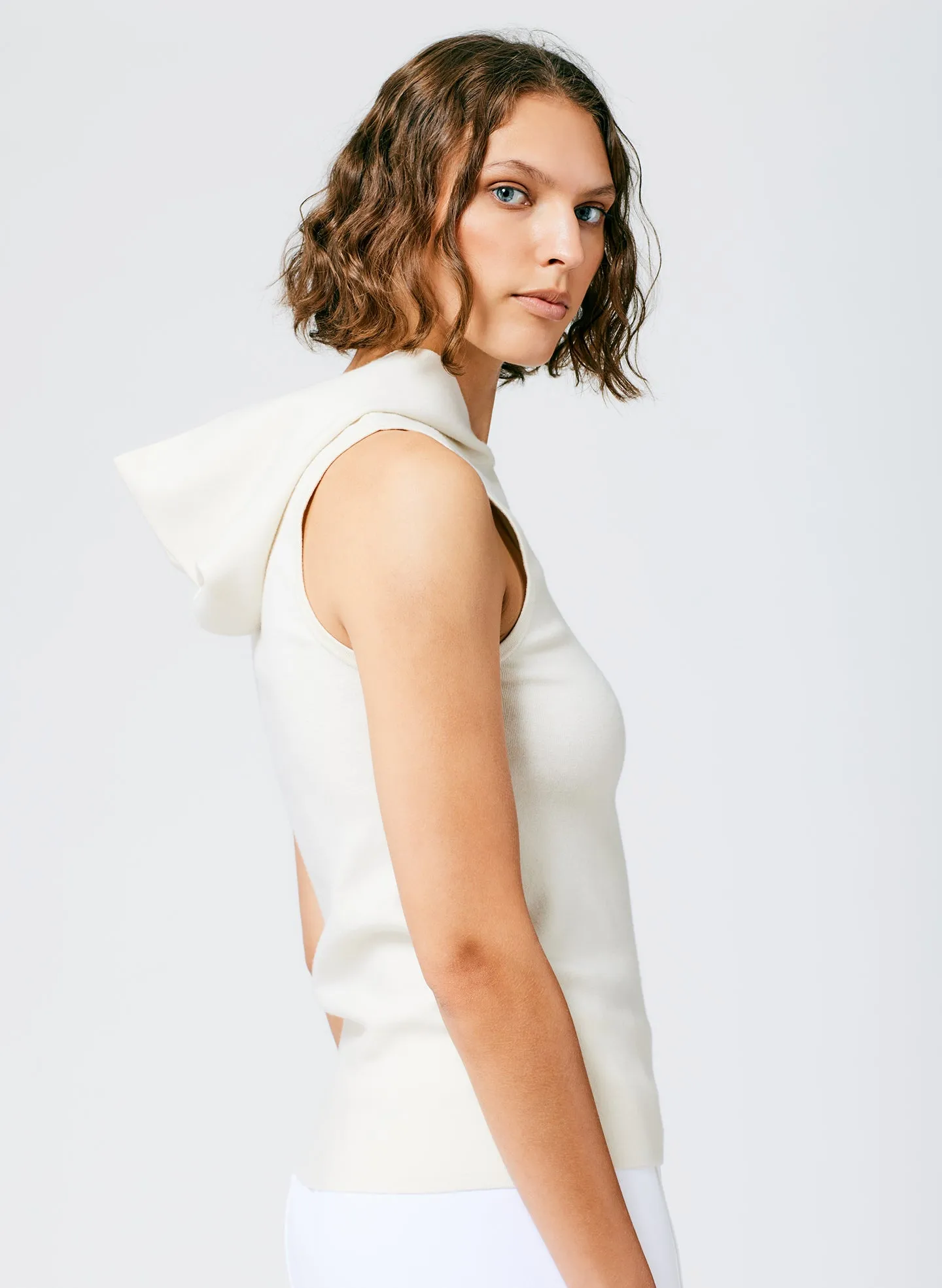 Compact Stretch Cashmere Sleeveless Hoodie sold by Tibi product image thumbnail 5