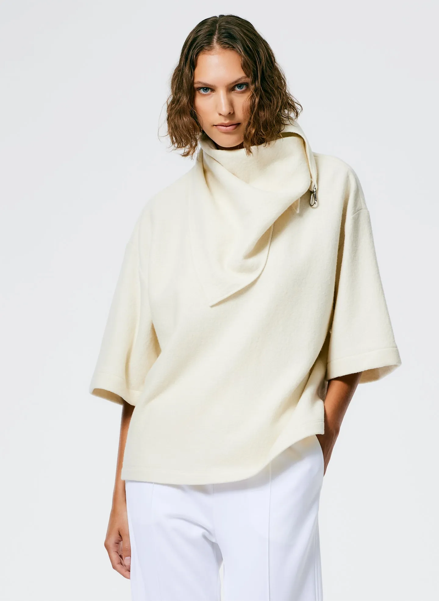 Boiled Wool Sculpted Funnel Neck Top sold by Tibi
