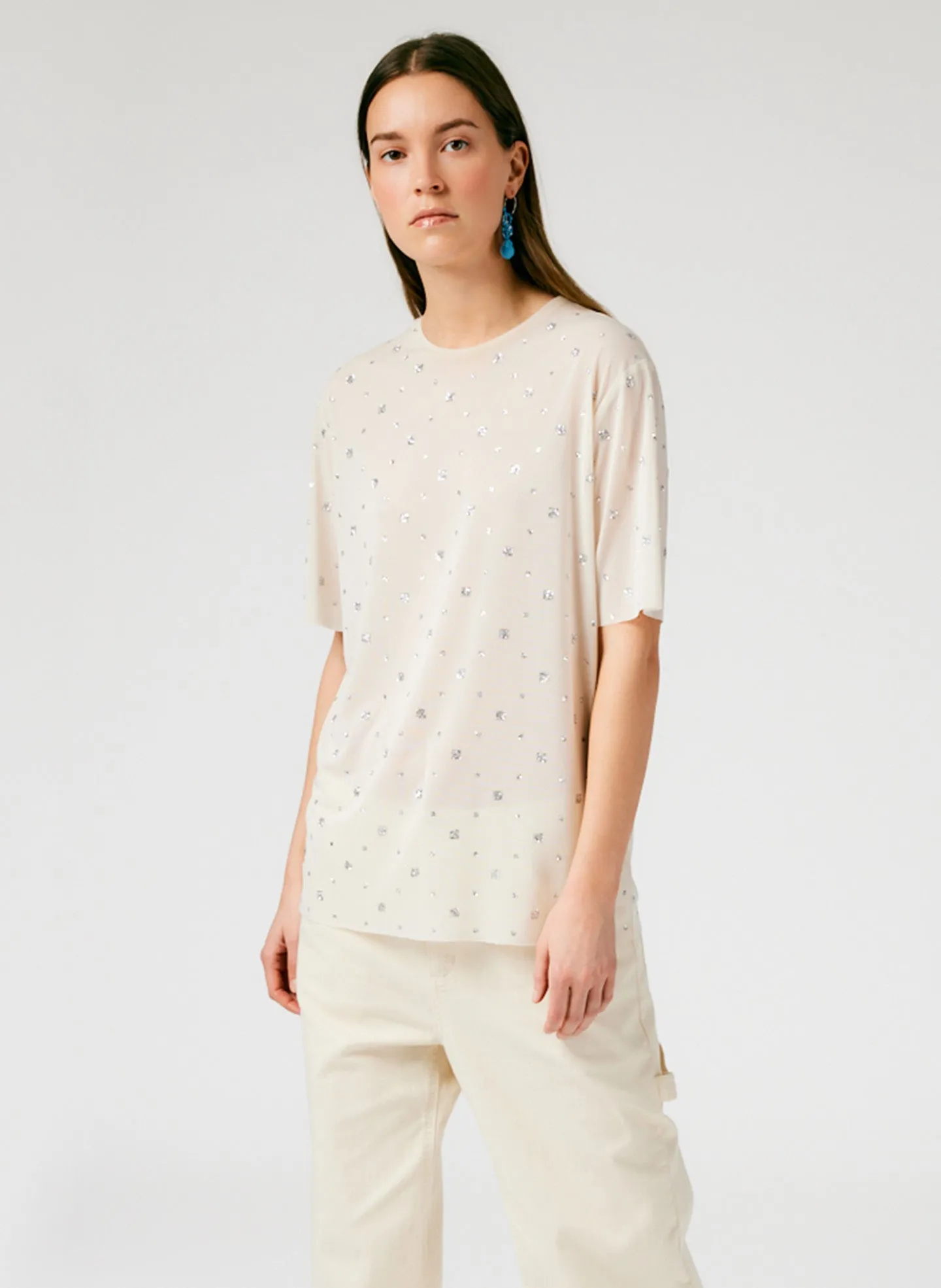 Sheer Metallic Speckle Easy T-Shirt sold by Tibi