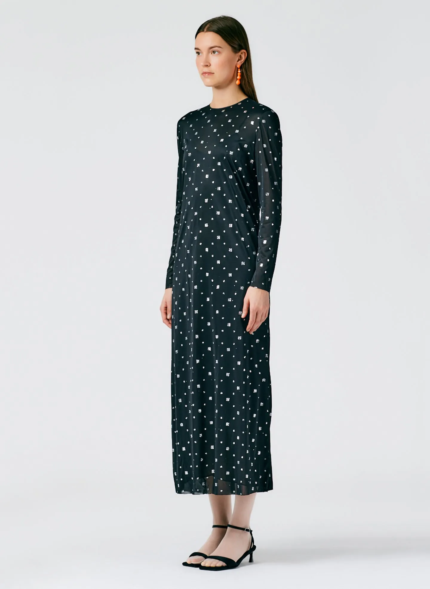 Sheer Metallic Speckle Long Sleeve Open Back Dress sold by Tibi product image thumbnail 3