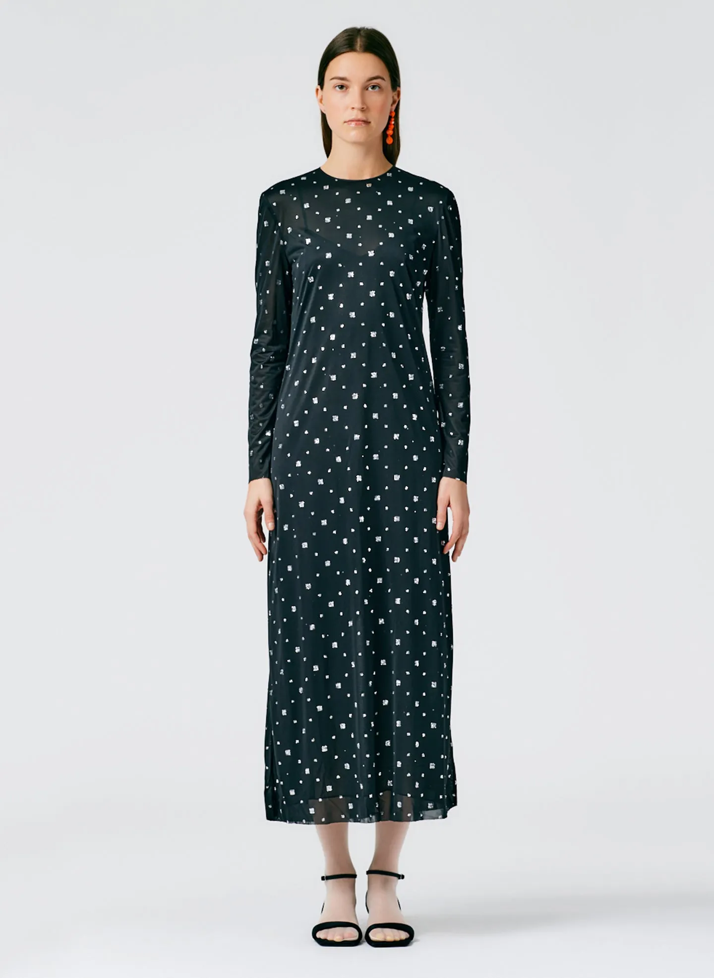 Sheer Metallic Speckle Long Sleeve Open Back Dress sold by Tibi product image thumbnail 2