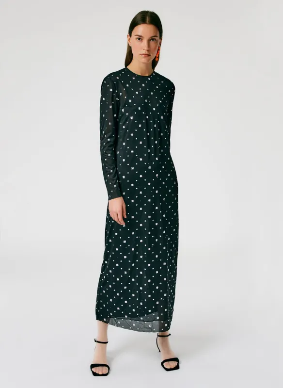 Sheer Metallic Speckle Long Sleeve Open Back Dress made by Tibi