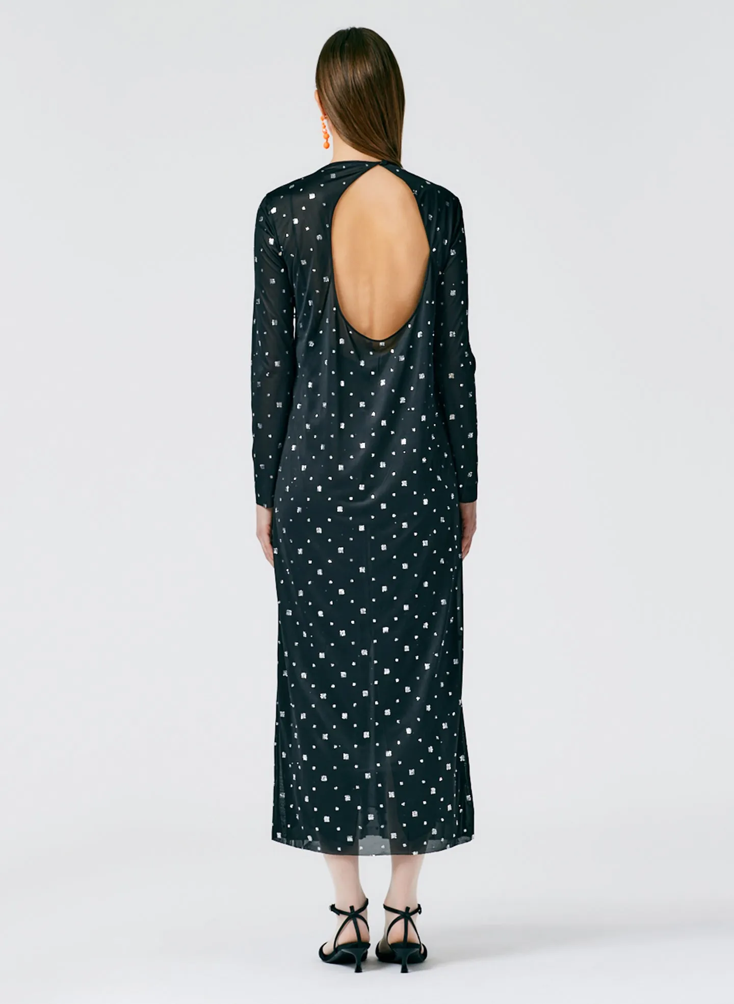 Sheer Metallic Speckle Long Sleeve Open Back Dress sold by Tibi product image thumbnail 5