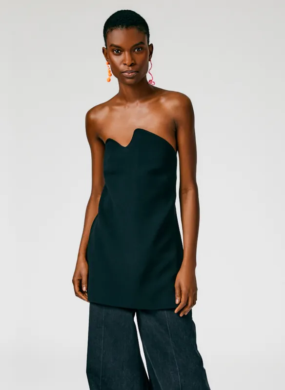 Fluid Drape Squiggly Strapless Tunic Top made by Tibi