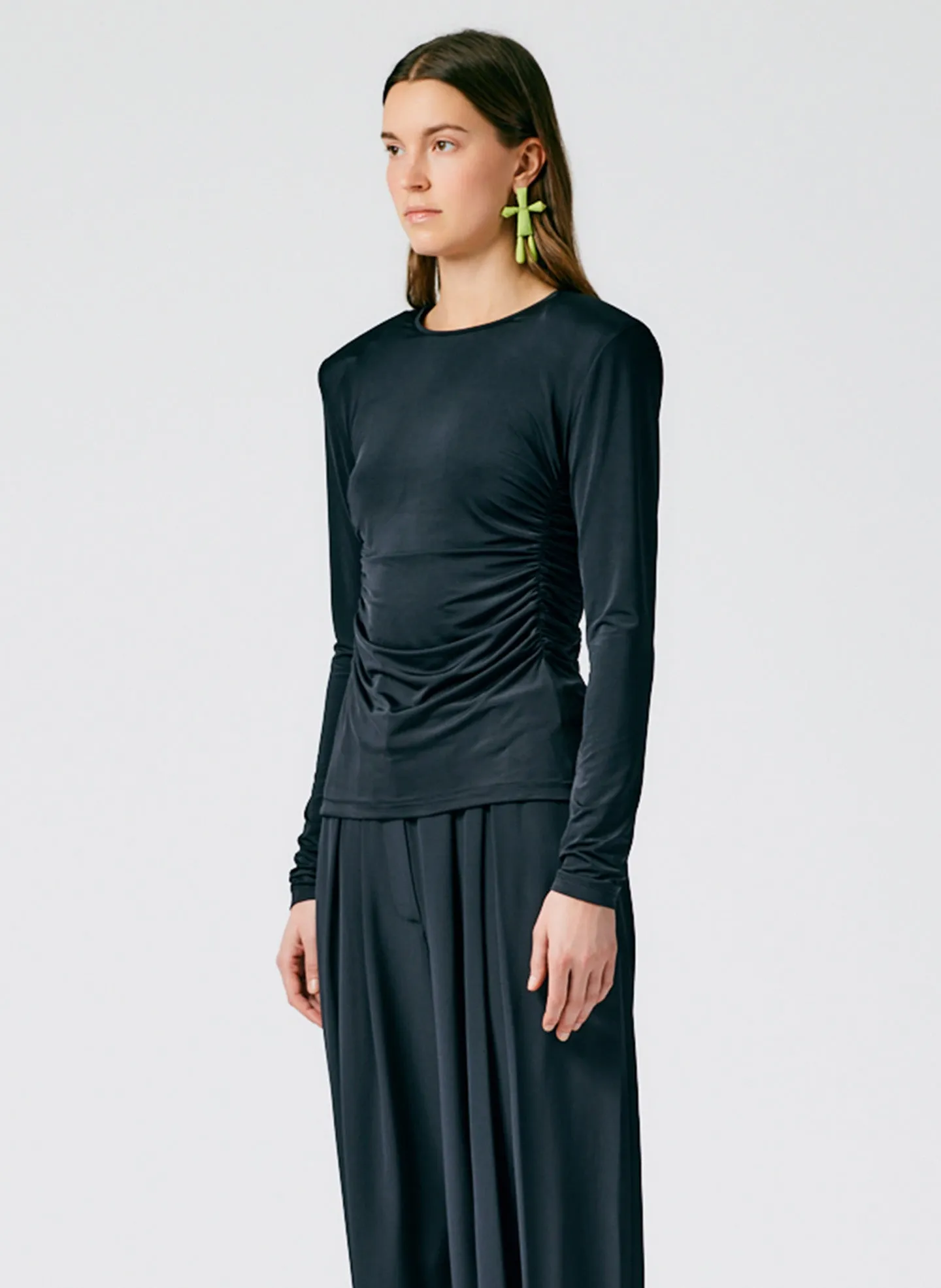 Micro Jersey Shoulderpad Fitted Crewneck Top sold by Tibi product image thumbnail 3