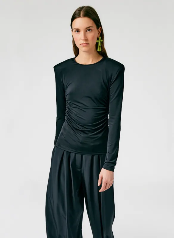 Micro Jersey Shoulderpad Fitted Crewneck Top made by Tibi