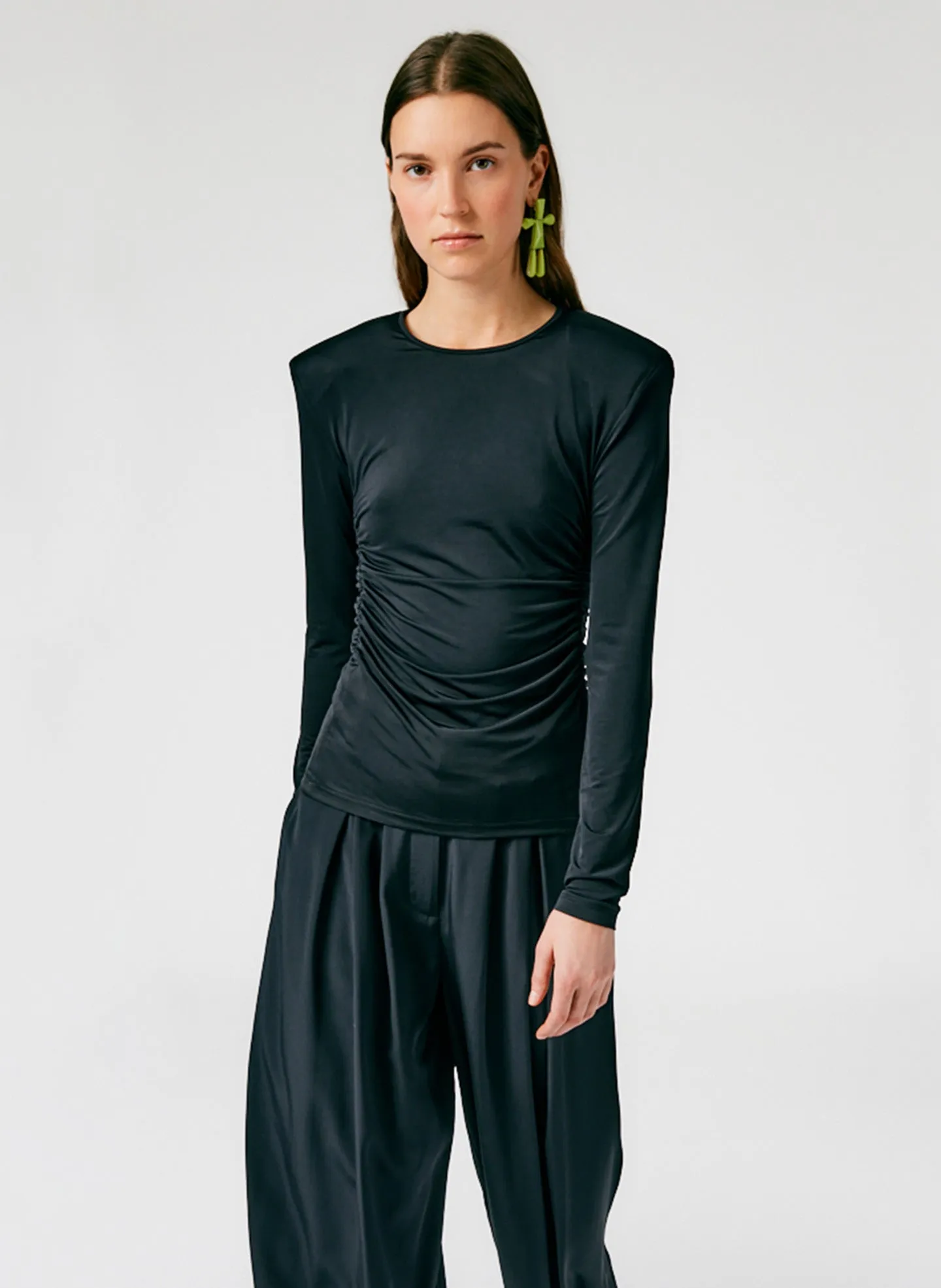 Micro Jersey Shoulderpad Fitted Crewneck Top sold by Tibi