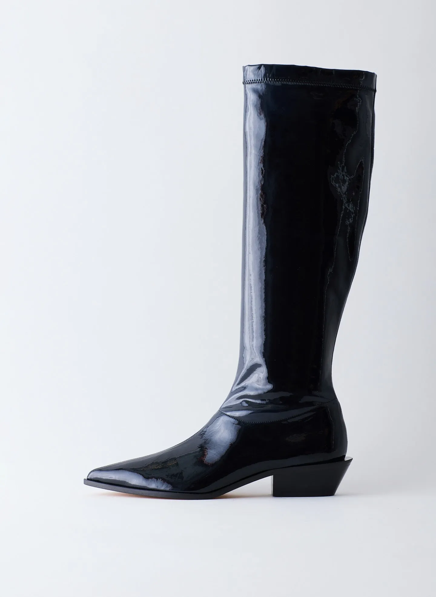 Bronson Faux Patent Leather Boot - Regular Calf sold by Tibi