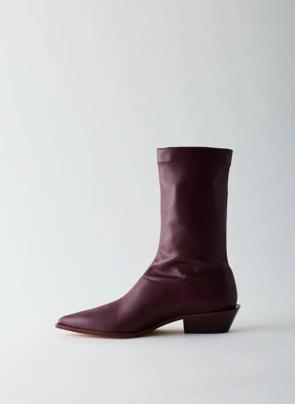 Leo Faux Nappa Stretch Low Boot made by Tibi