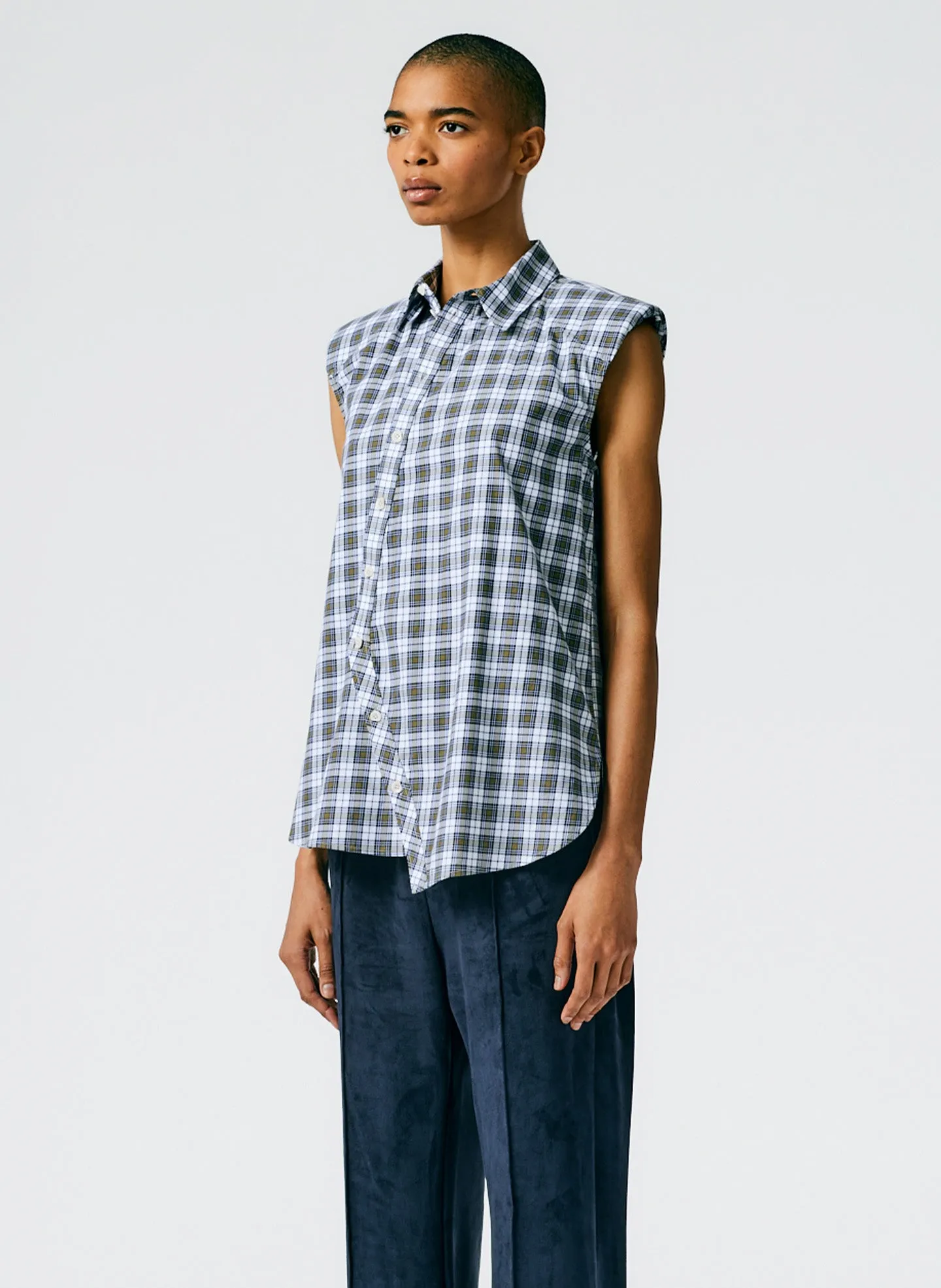 Reynolds Plaid Sleeveless Shoulderpad Shirt sold by Tibi product image thumbnail 3