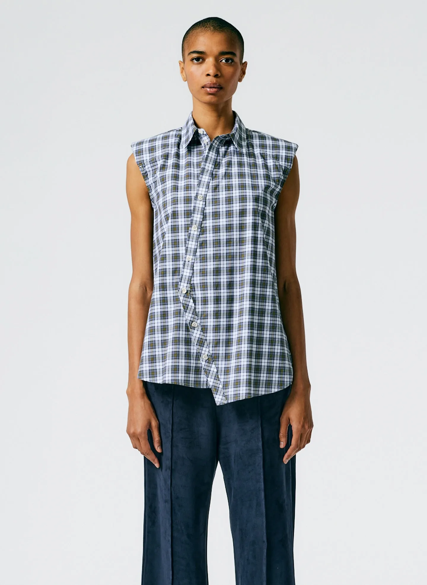 Reynolds Plaid Sleeveless Shoulderpad Shirt sold by Tibi product image thumbnail 2