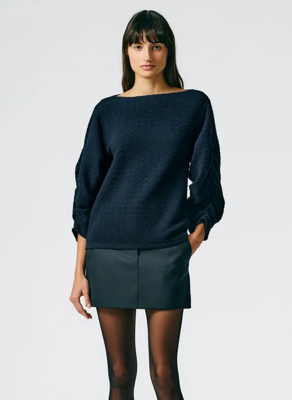 Moue Jersey Boatneck Ruched Pleat Sleeve Top sold by Tibi