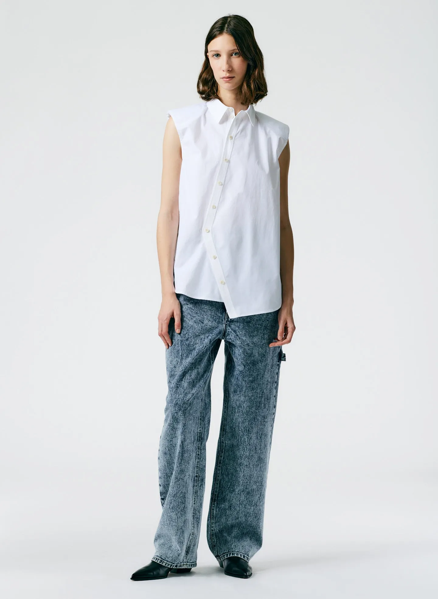 Eco Shirting Sleeveless Shoulderpad Shirt sold by Tibi