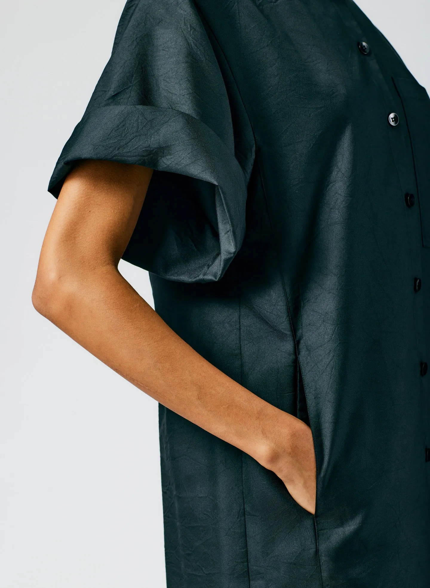 Devin Lightweight Tech Twill Rolled Sleeve Shirtdress sold by Tibi product image thumbnail 5
