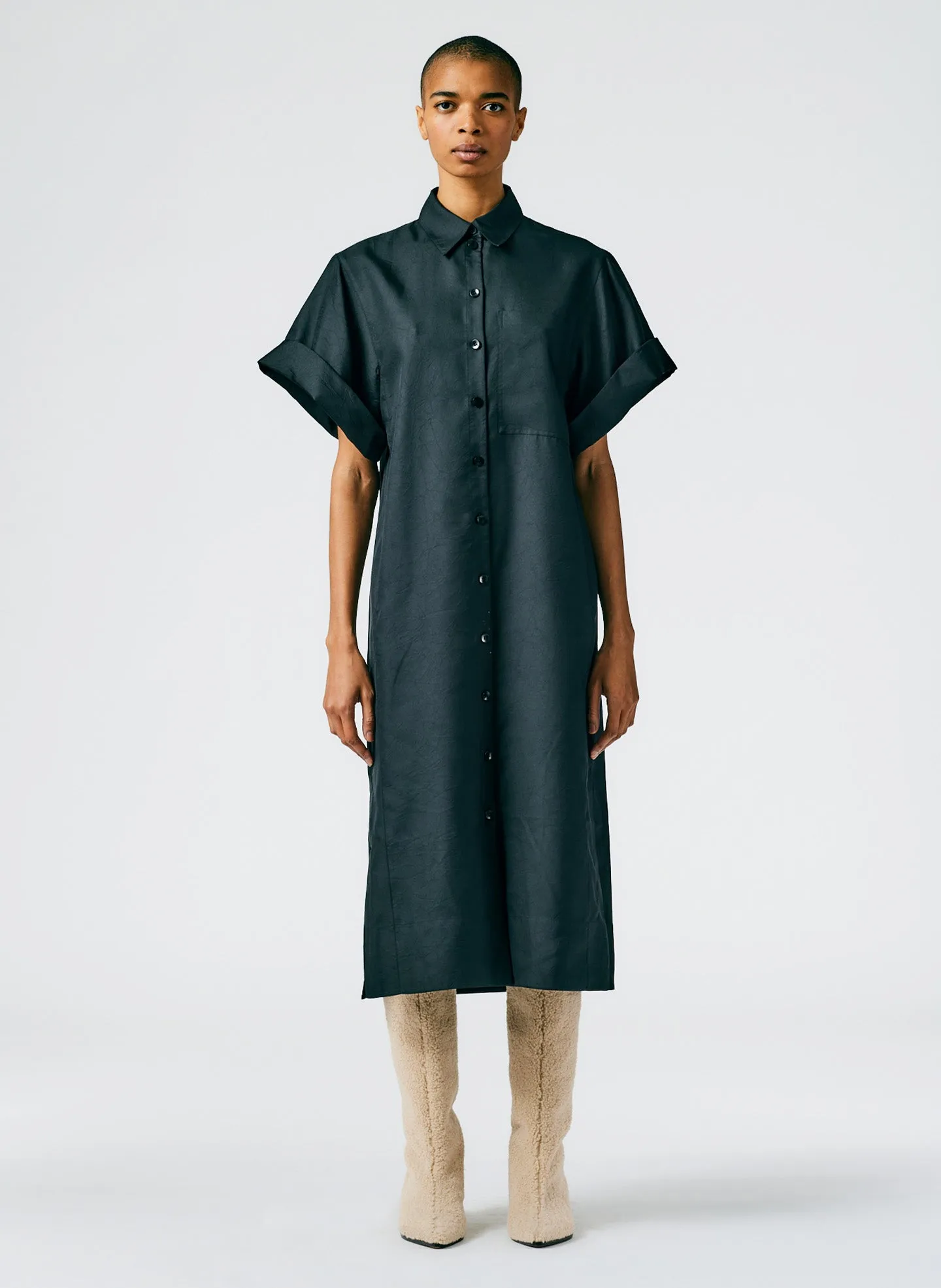 Devin Lightweight Tech Twill Rolled Sleeve Shirtdress sold by Tibi product image thumbnail 2