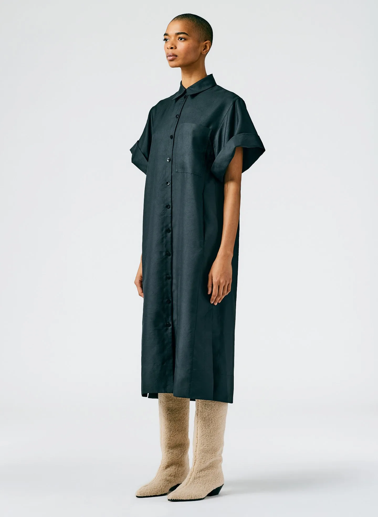 Devin Lightweight Tech Twill Rolled Sleeve Shirtdress sold by Tibi product image thumbnail 3