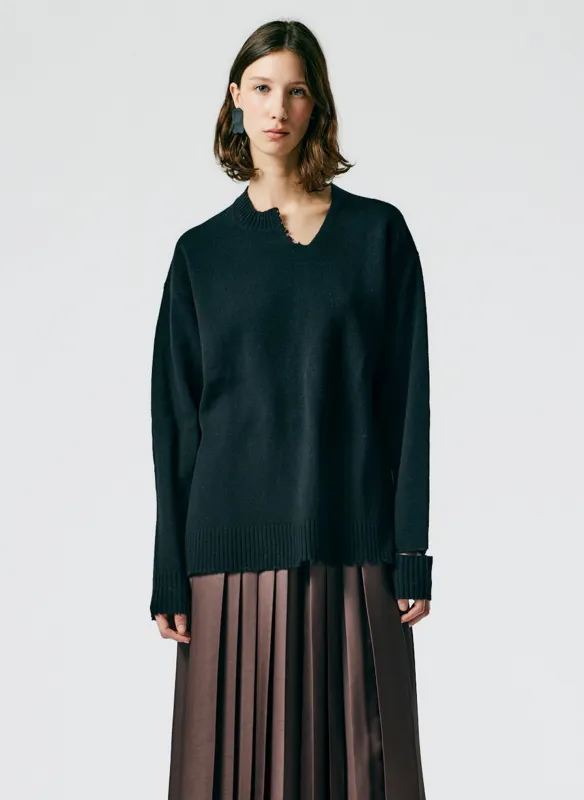 Soft Lambswool Cutout Neckband Pullover made by Tibi