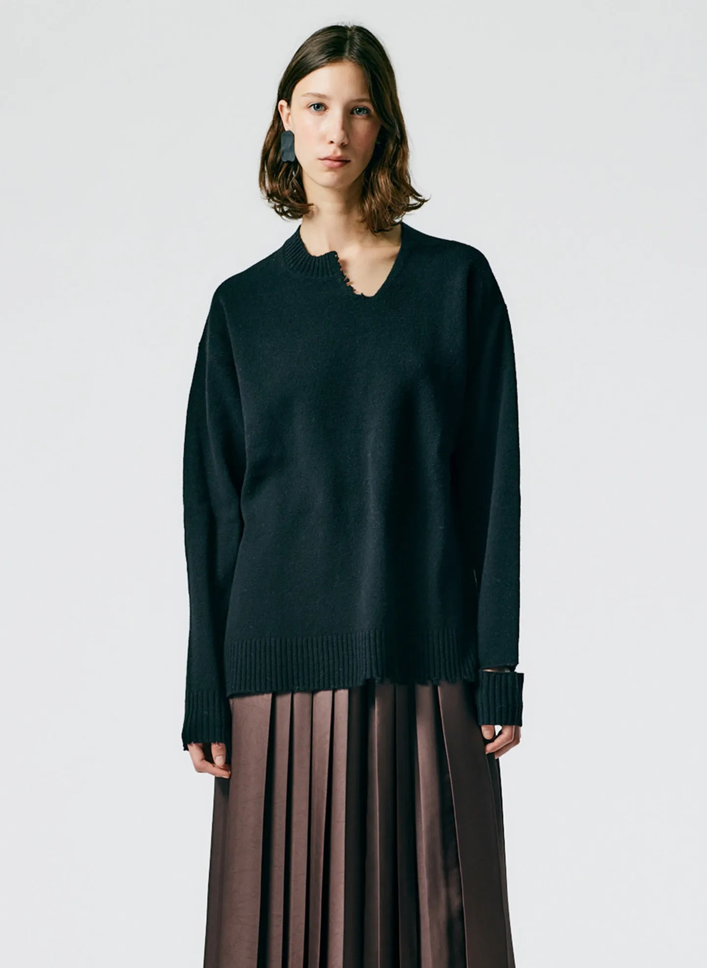 Soft Lambswool Cutout Neckband Pullover sold by Tibi