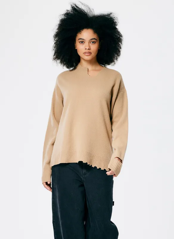 Soft Lambswool Cutout Neckband Pullover sold by Tibi