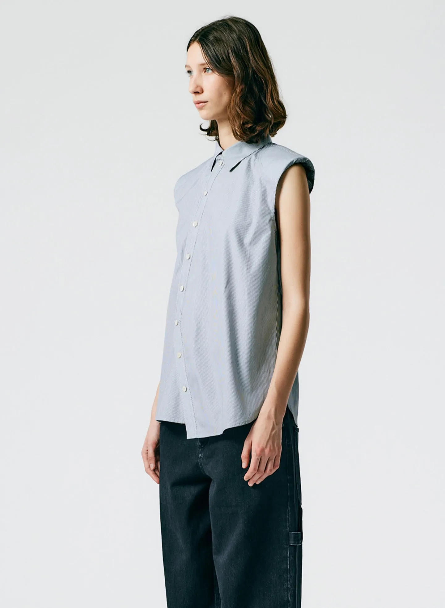 Micro Stripe Sleeveless Shoulderpad Shirt sold by Tibi product image thumbnail 3