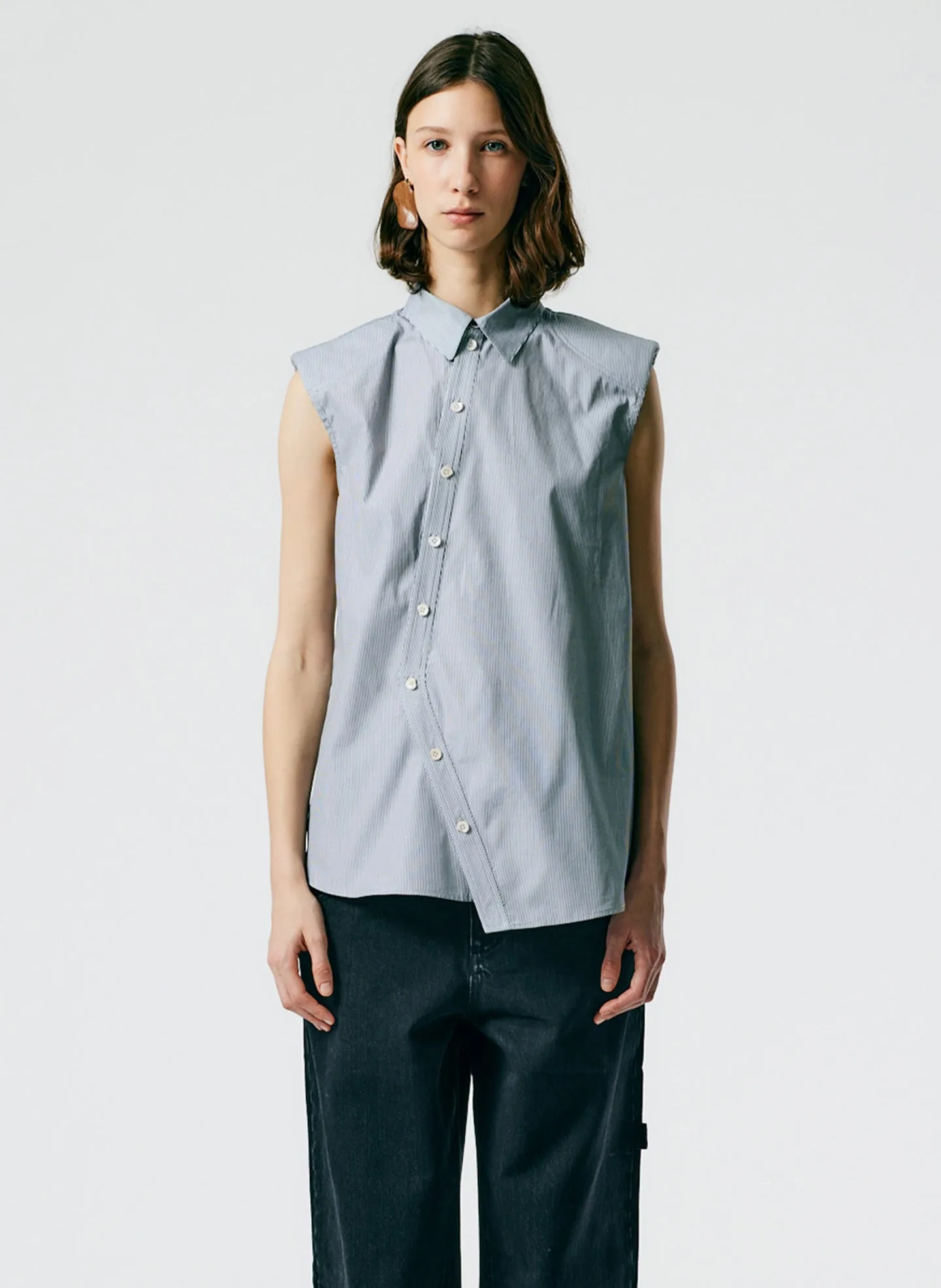 Micro Stripe Sleeveless Shoulderpad Shirt sold by Tibi product image thumbnail 2