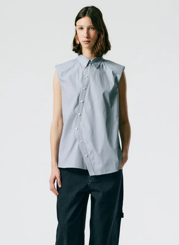 Micro Stripe Sleeveless Shoulderpad Shirt made by Tibi