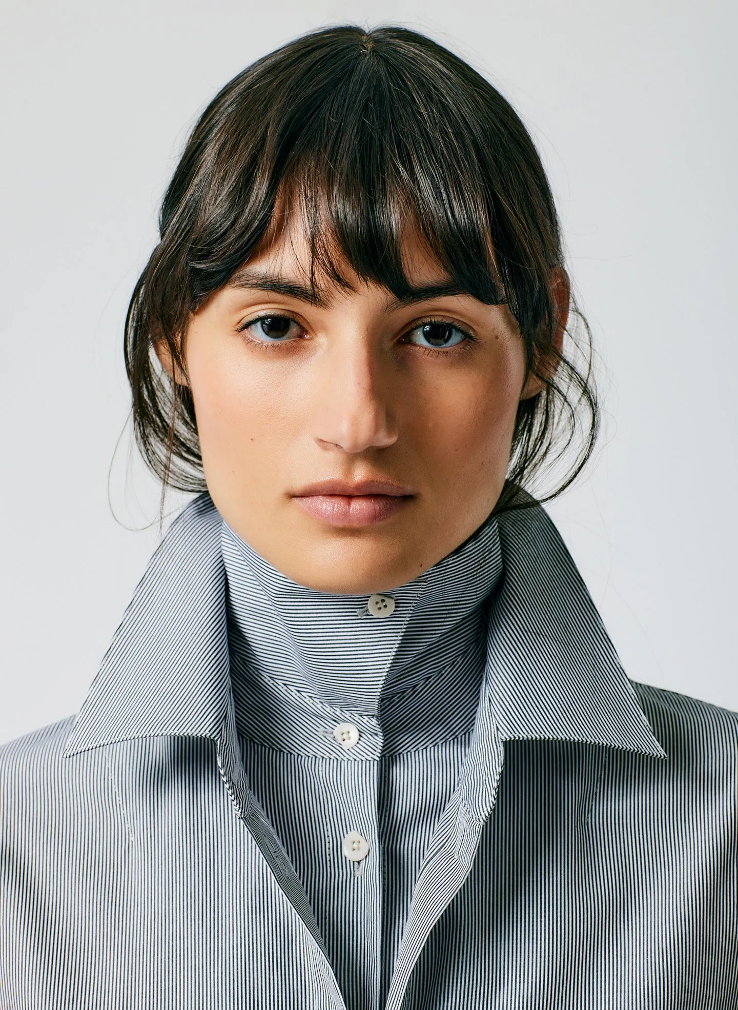 Micro Stripe Double Collar Shirt sold by Tibi product image thumbnail 5
