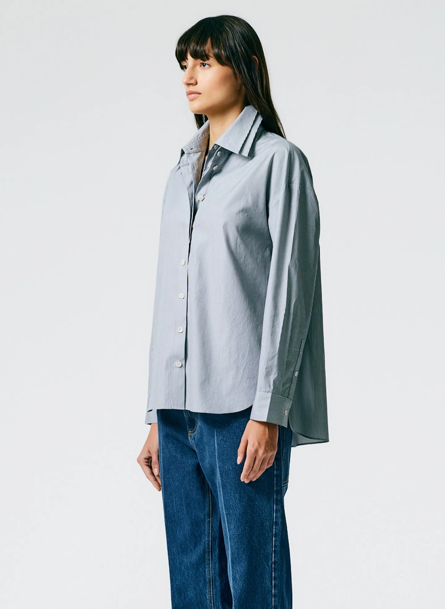 Micro Stripe Double Collar Shirt sold by Tibi product image thumbnail 3