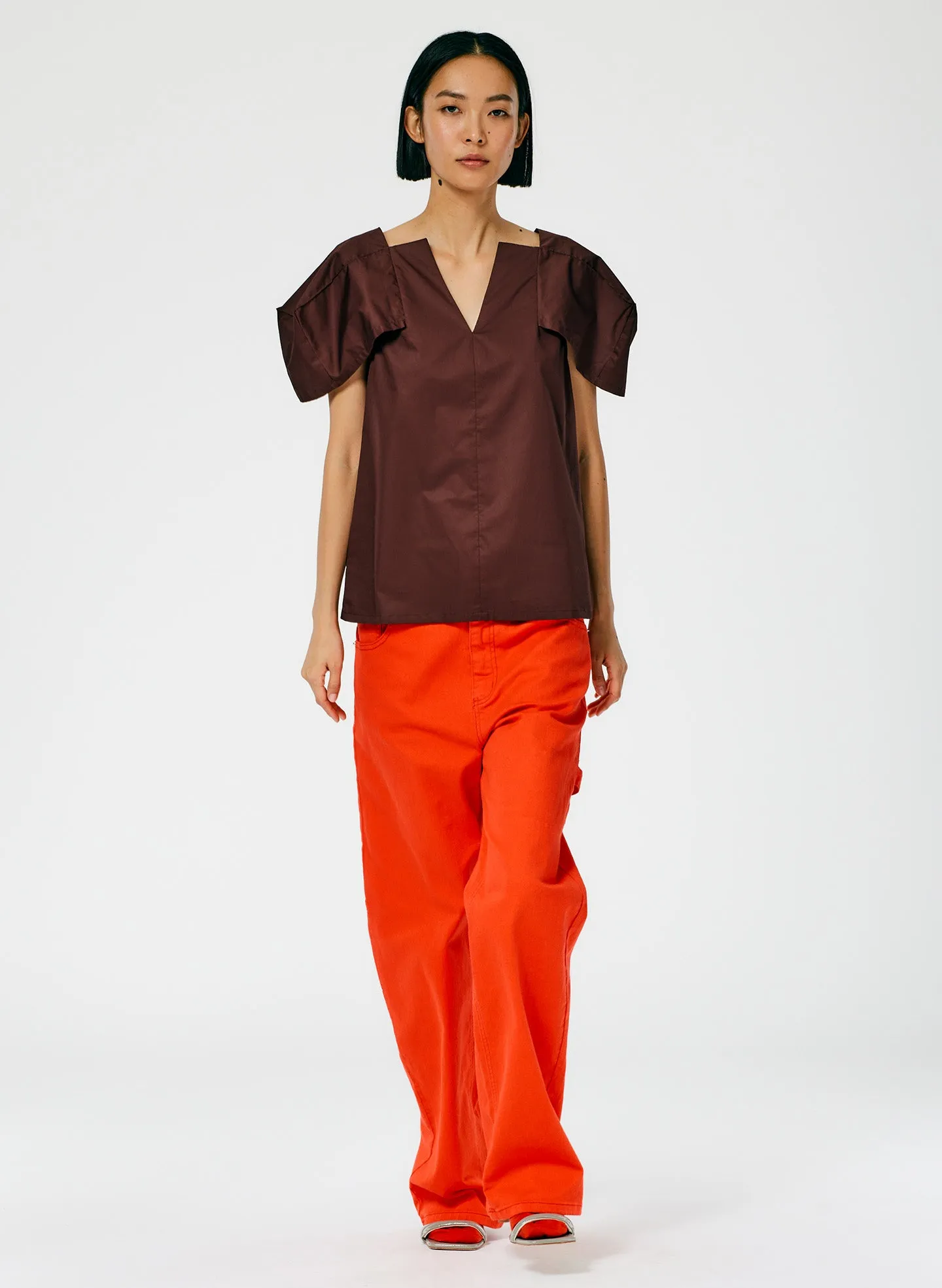 Lightweight Cotton Sateen Box Sleeve Split Neck Top sold by Tibi product image thumbnail 5