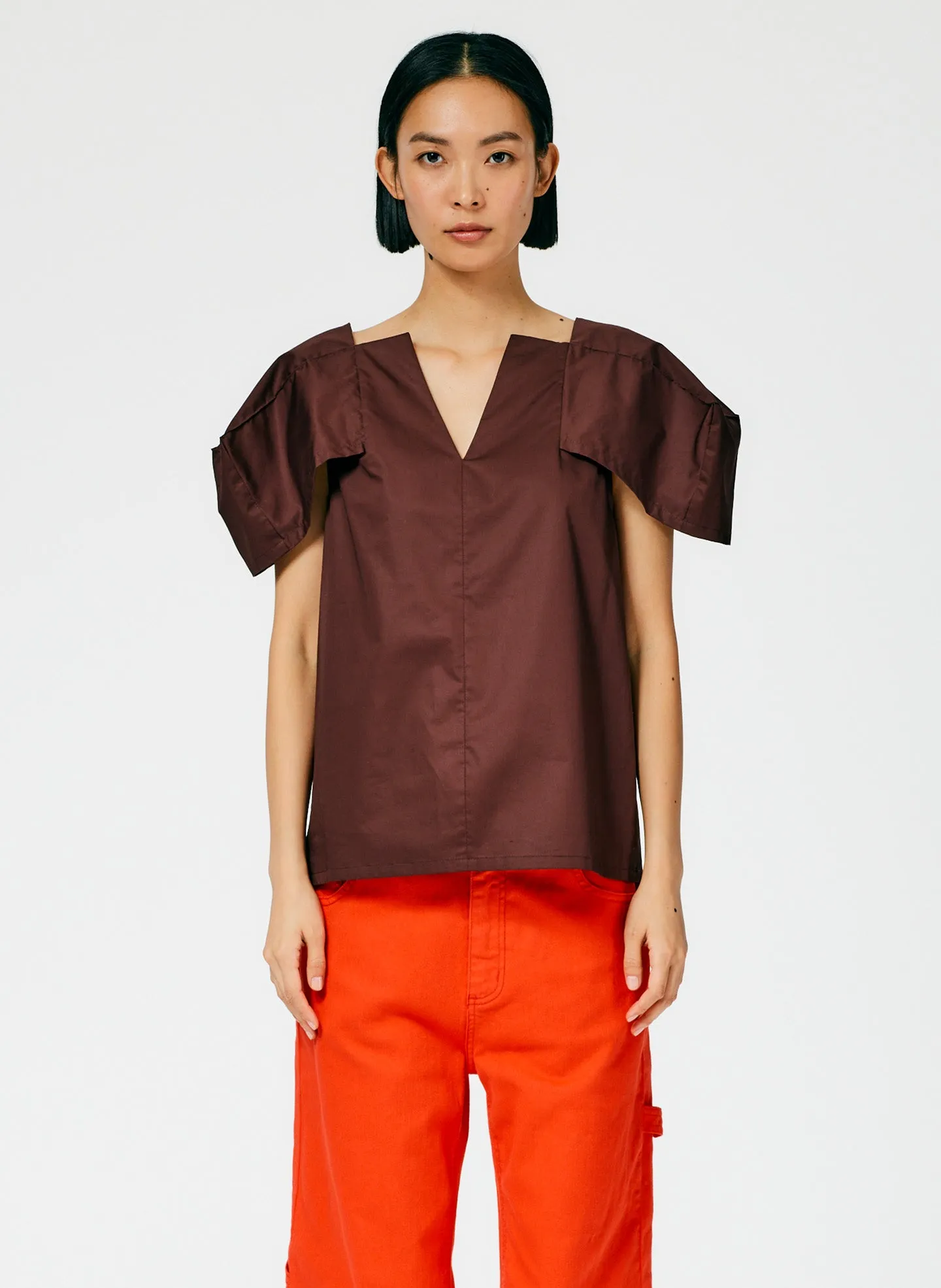 Lightweight Cotton Sateen Box Sleeve Split Neck Top sold by Tibi product image thumbnail 2