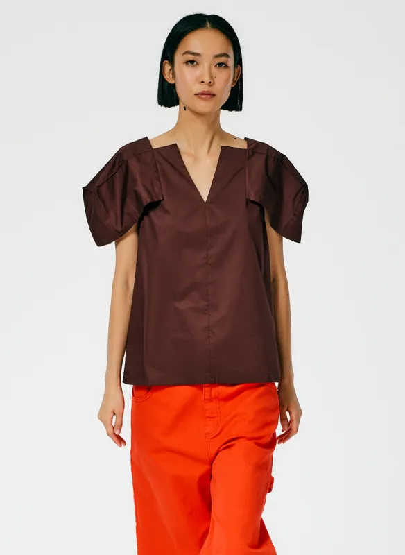 Lightweight Cotton Sateen Box Sleeve Split Neck Top made by Tibi