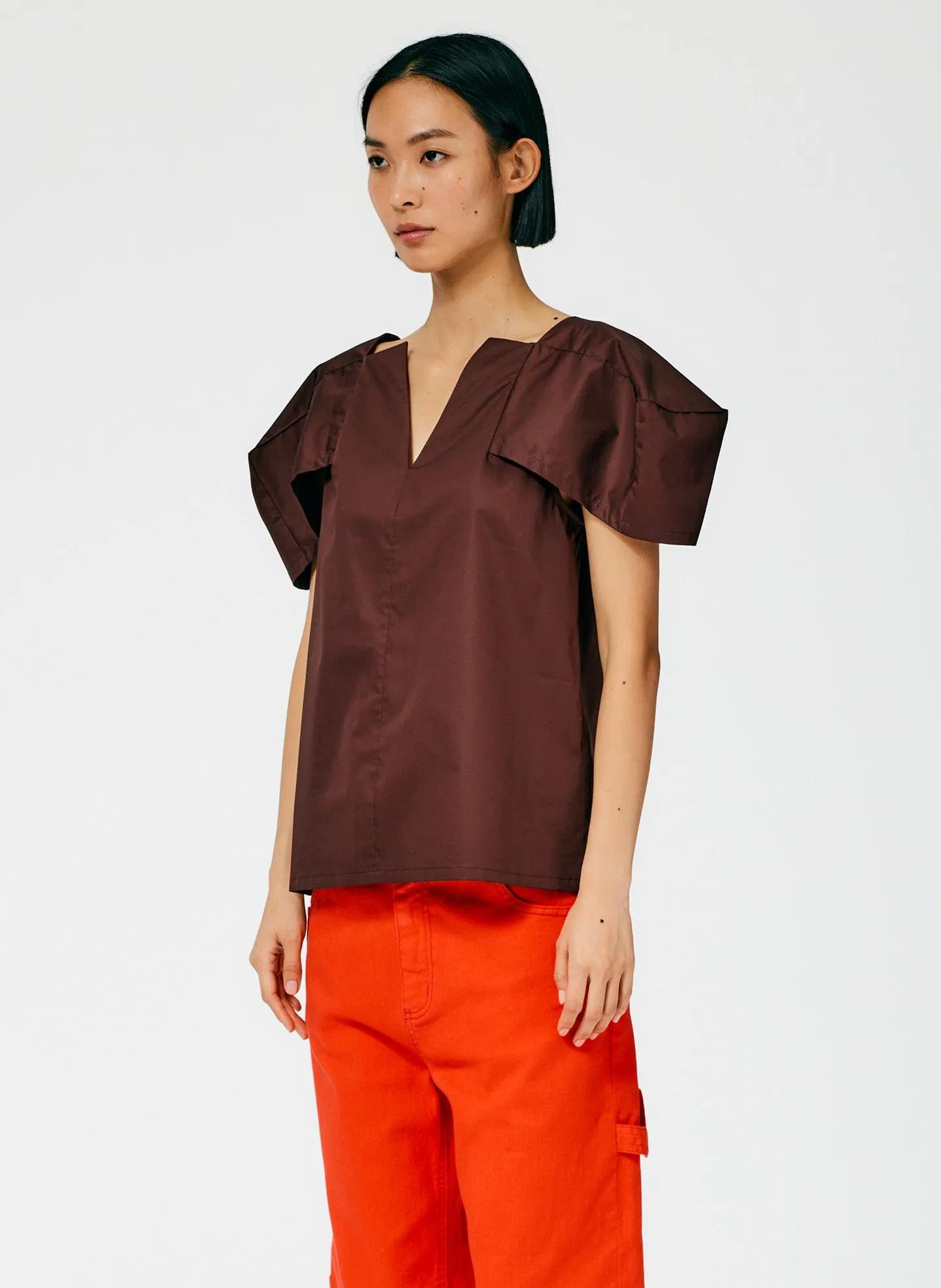 Lightweight Cotton Sateen Box Sleeve Split Neck Top sold by Tibi product image thumbnail 3