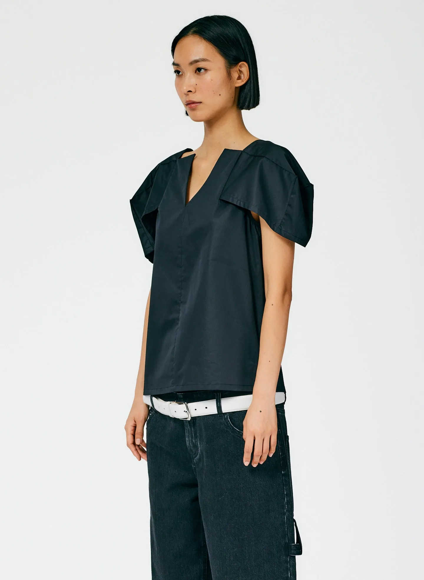 Lightweight Cotton Sateen Box Sleeve Split Neck Top sold by Tibi product image thumbnail 3