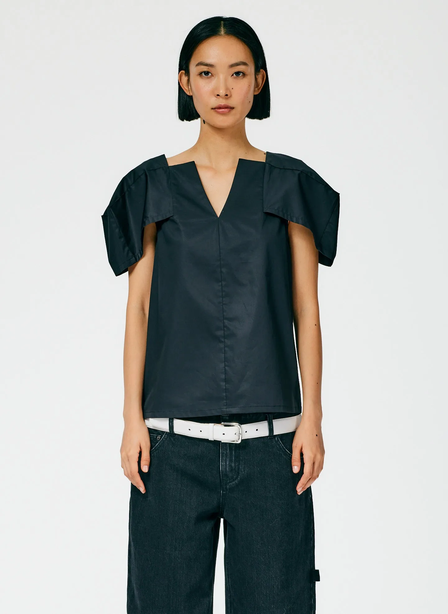 Lightweight Cotton Sateen Box Sleeve Split Neck Top sold by Tibi product image thumbnail 2