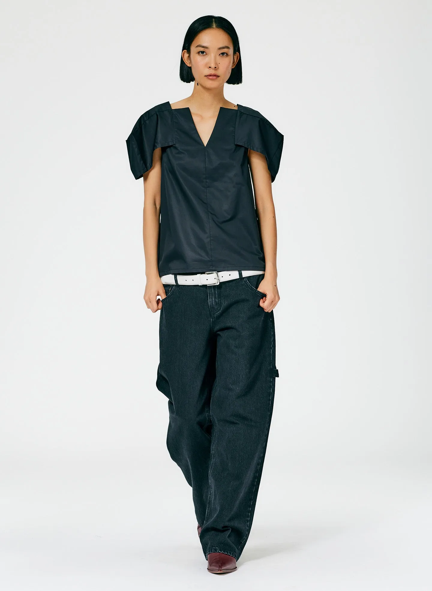 Lightweight Cotton Sateen Box Sleeve Split Neck Top sold by Tibi product image thumbnail 5