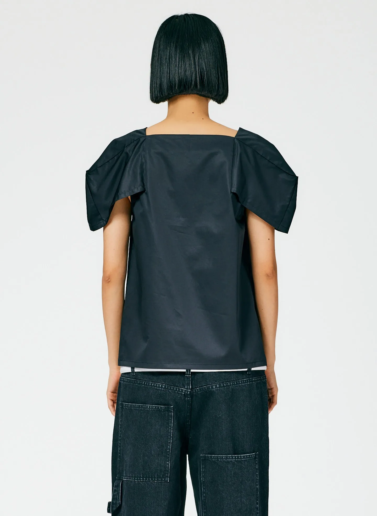 Lightweight Cotton Sateen Box Sleeve Split Neck Top sold by Tibi product image thumbnail 4