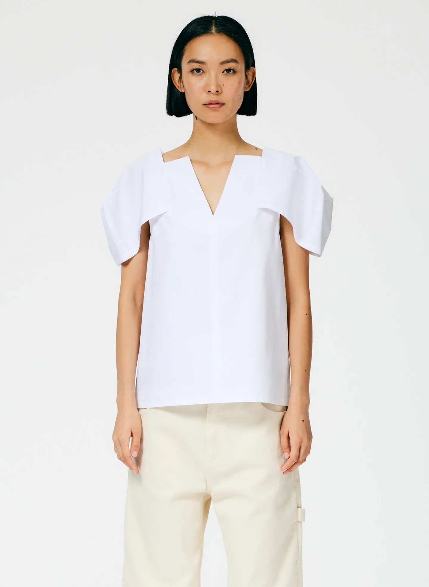 Lightweight Cotton Sateen Box Sleeve Split Neck Top sold by Tibi product image thumbnail 2