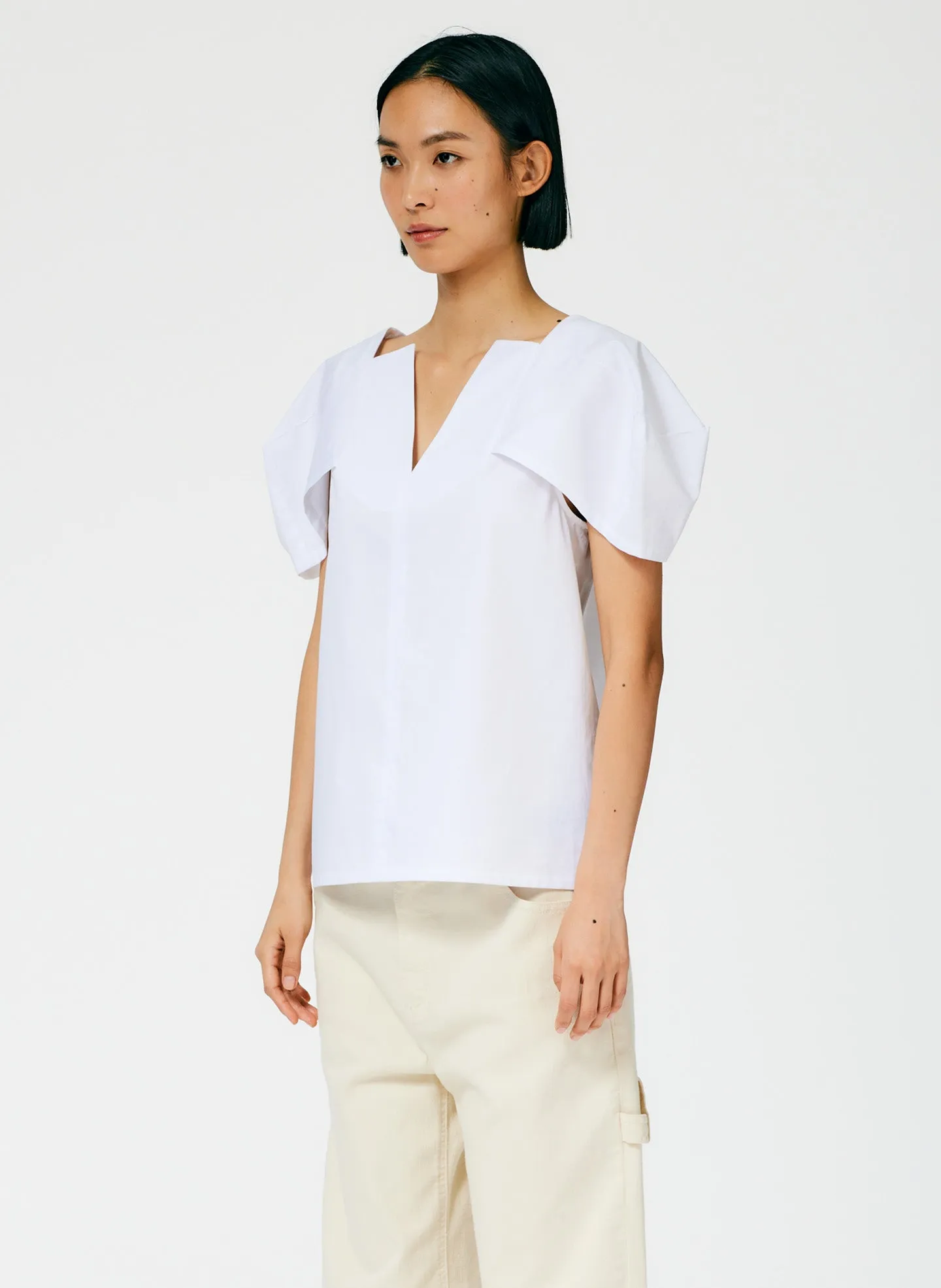 Lightweight Cotton Sateen Box Sleeve Split Neck Top sold by Tibi product image thumbnail 3