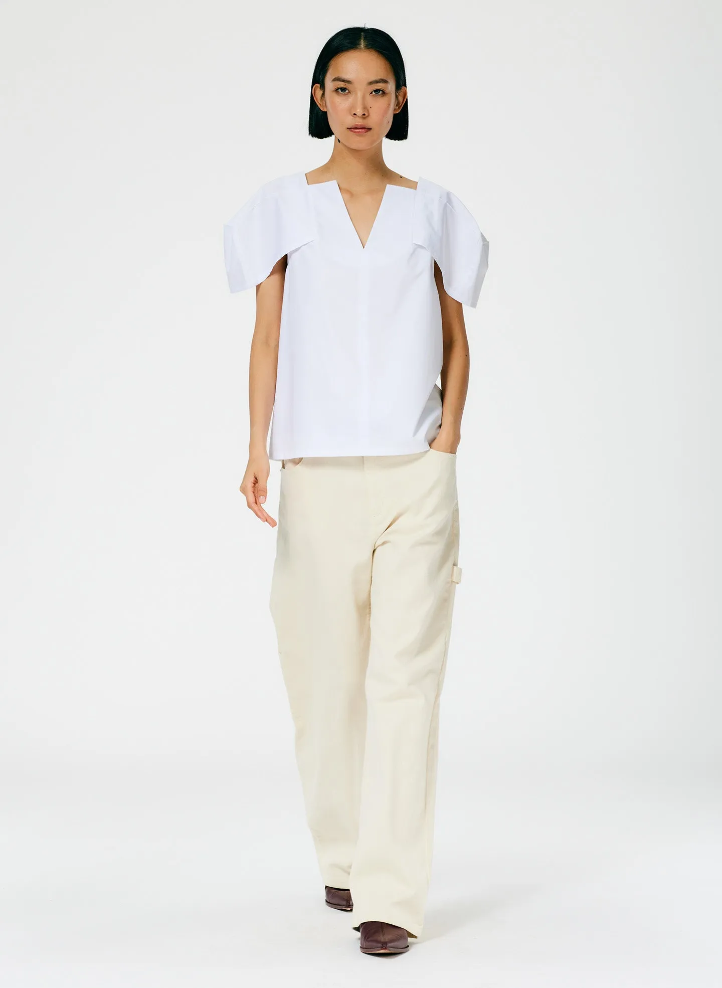 Lightweight Cotton Sateen Box Sleeve Split Neck Top sold by Tibi product image thumbnail 5