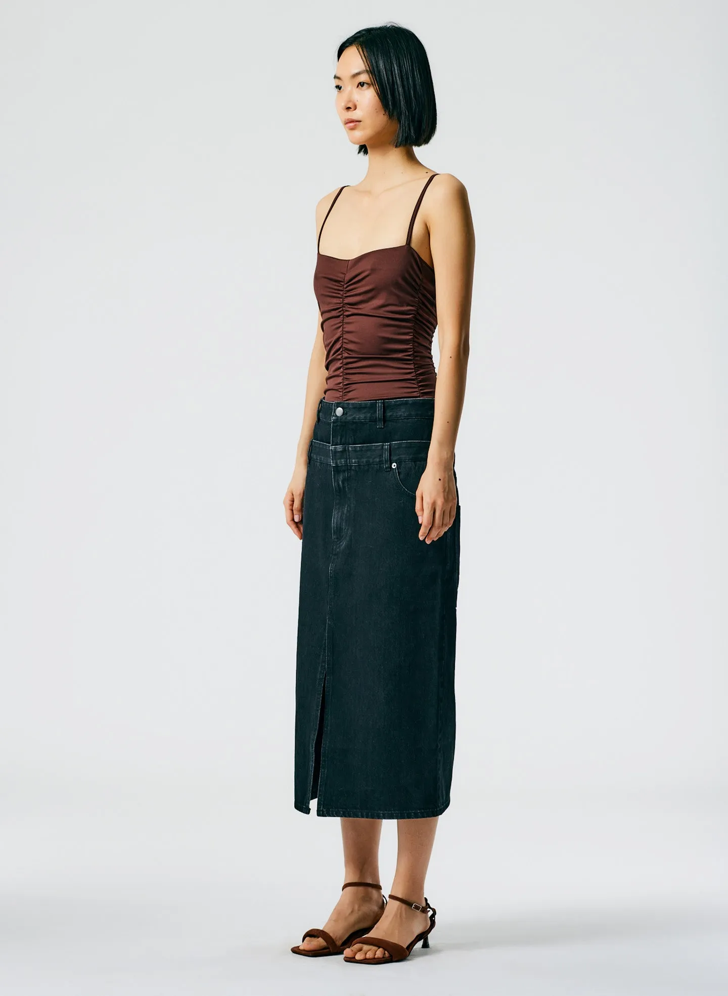 Double Waisted Black Denim Skirt sold by Tibi product image thumbnail 4