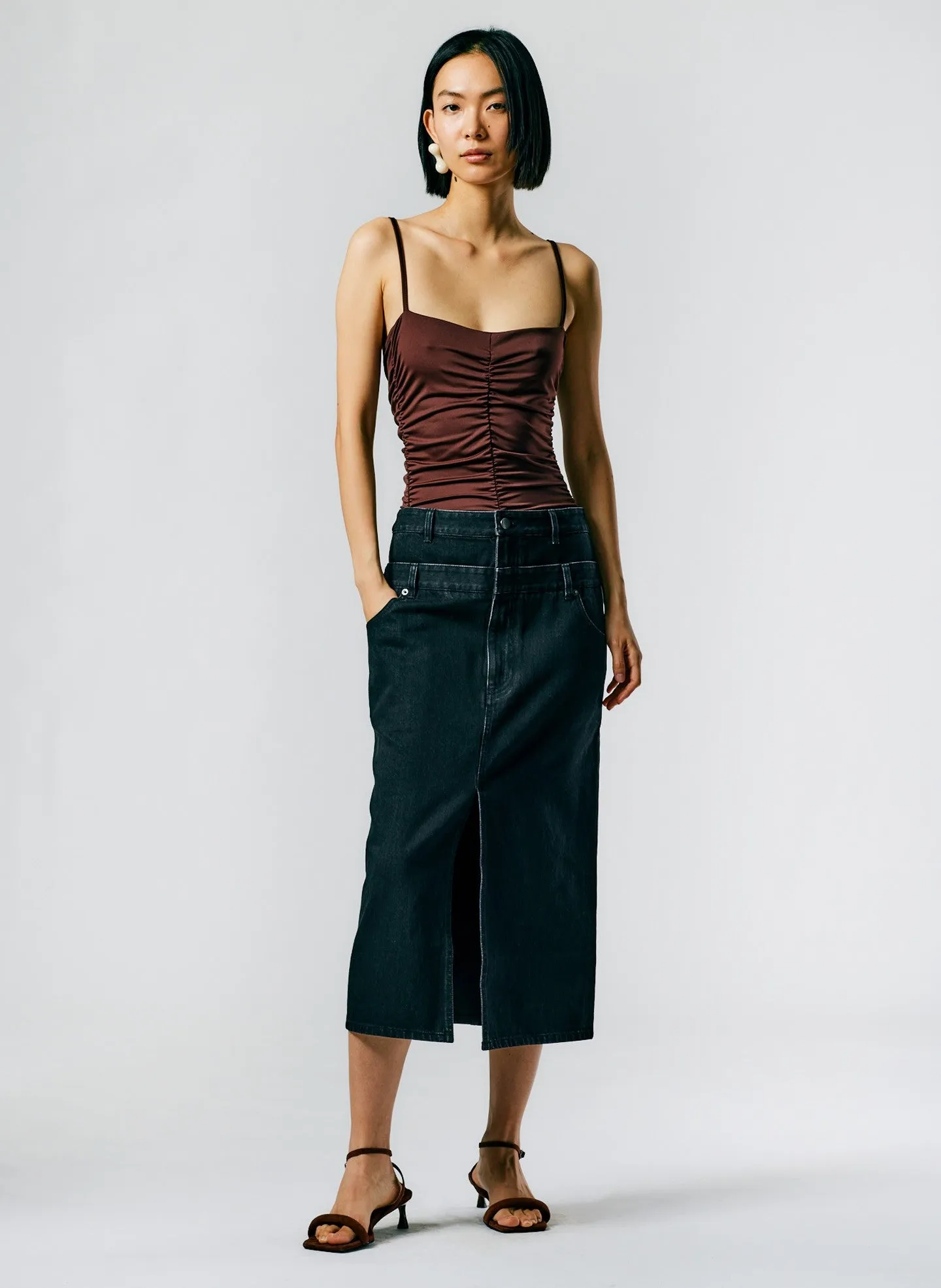 Double Waisted Black Denim Skirt sold by Tibi