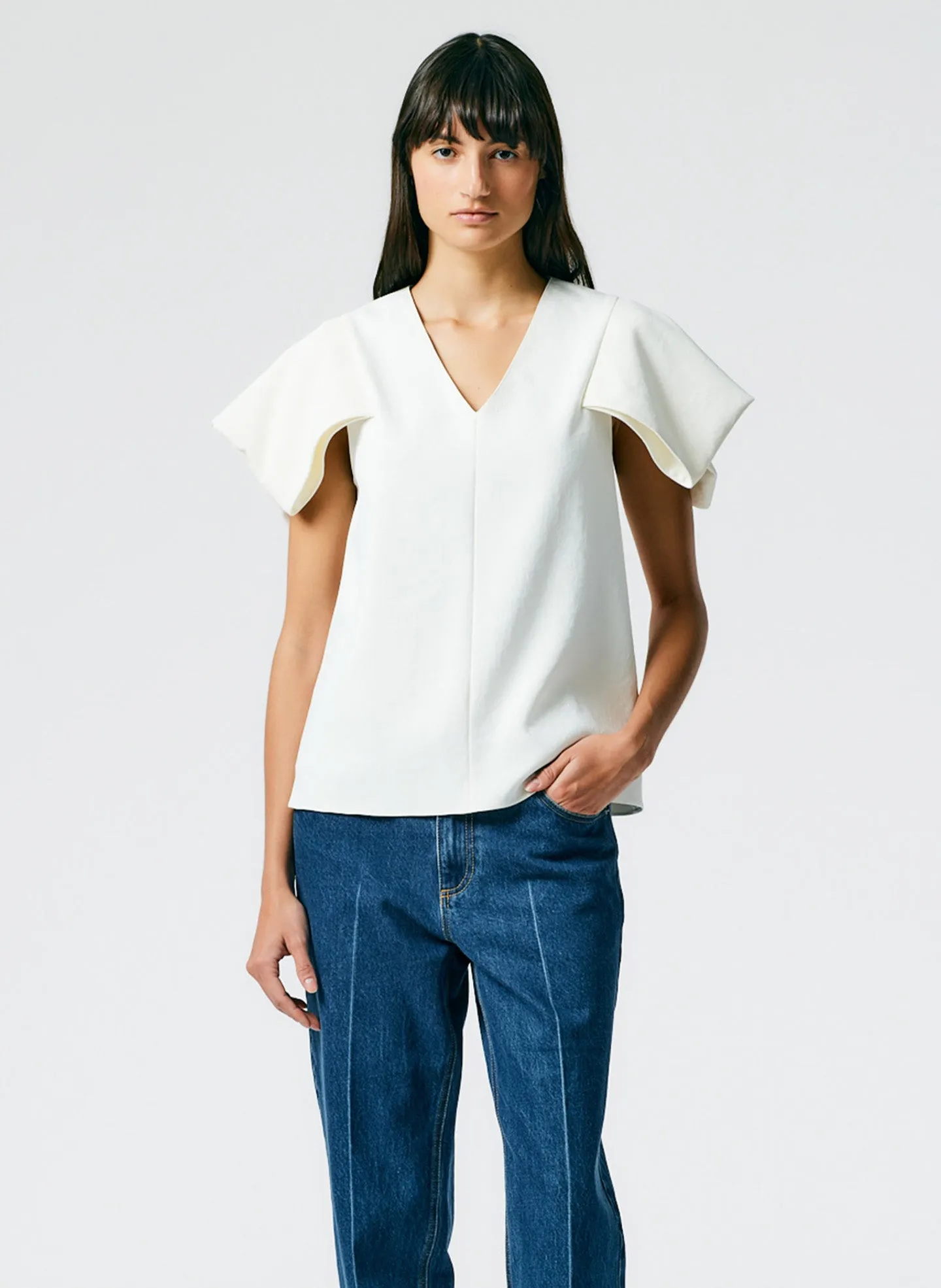 Chalky Drape V-Neck Top With Folded Sleeve sold by Tibi