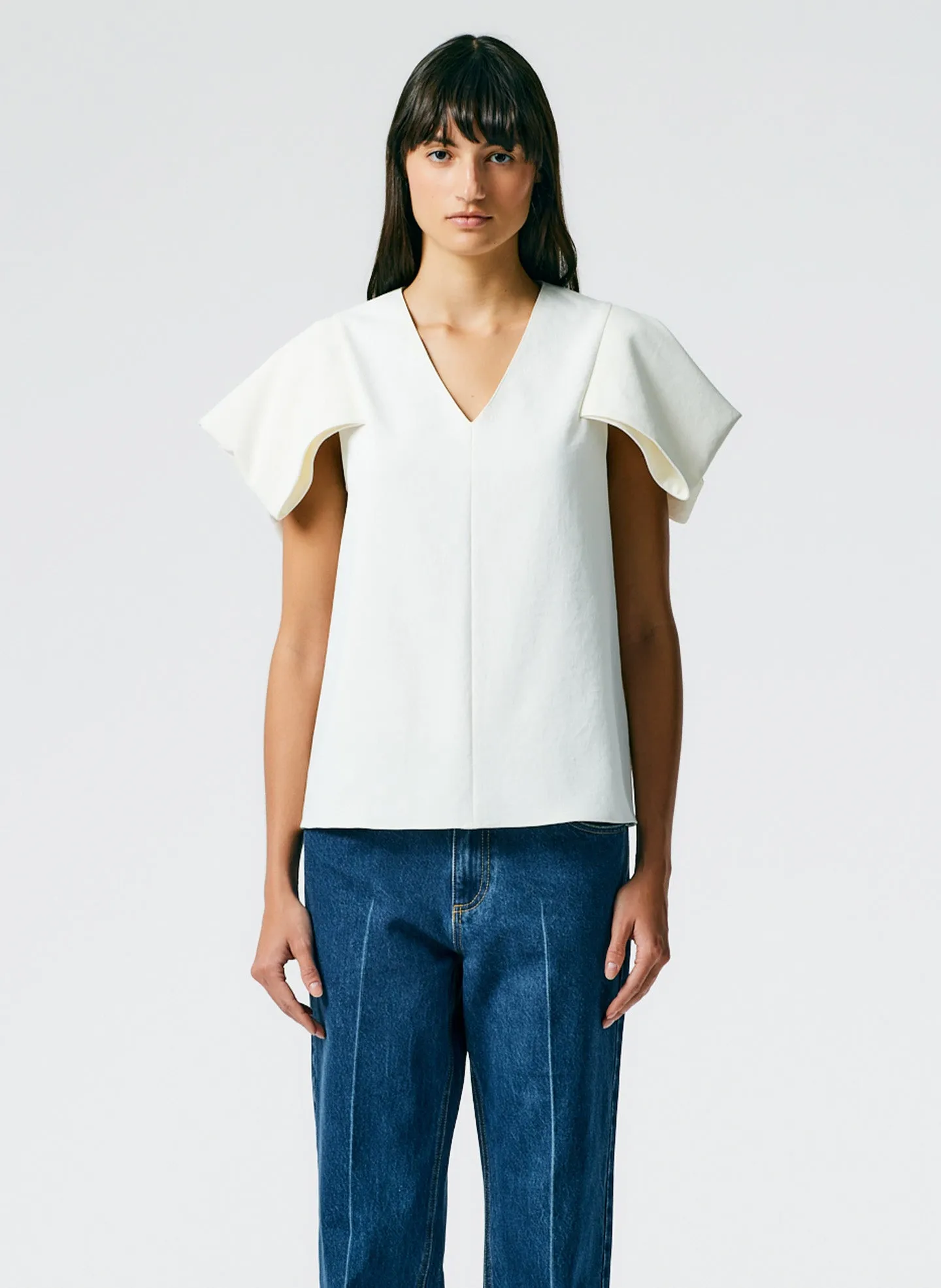 Chalky Drape V-Neck Top With Folded Sleeve sold by Tibi product image thumbnail 2