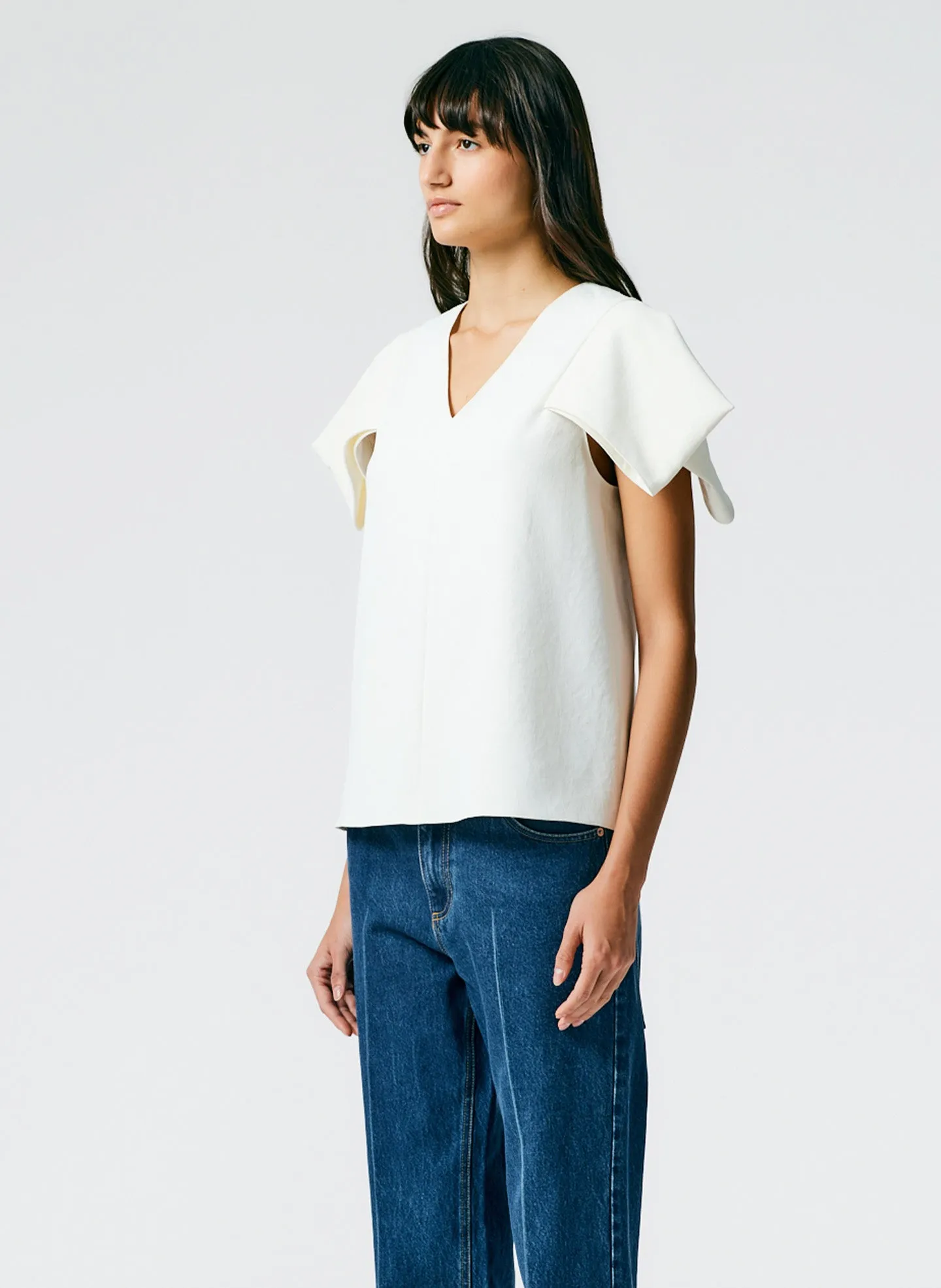 Chalky Drape V-Neck Top With Folded Sleeve sold by Tibi product image thumbnail 3