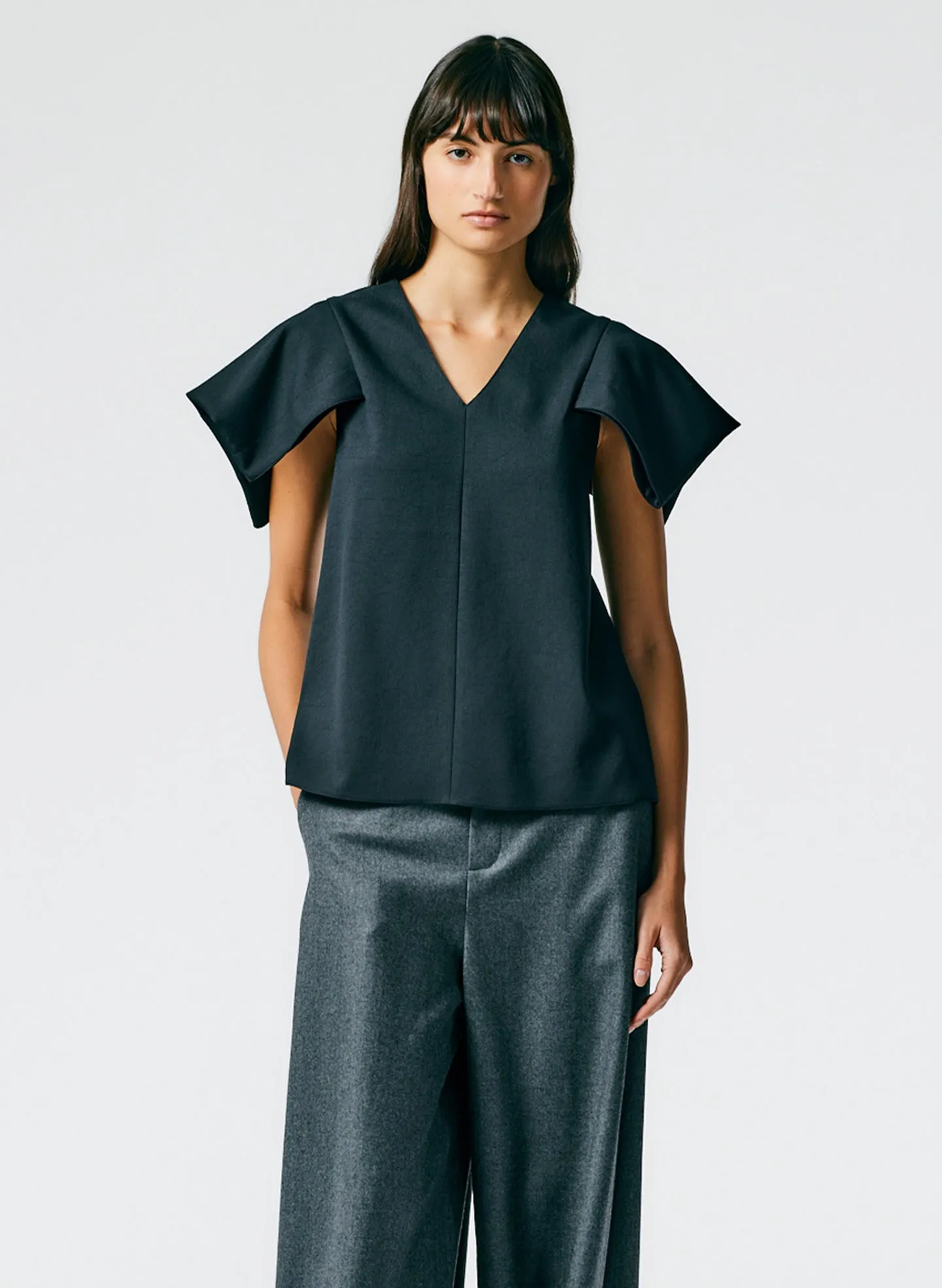 Chalky Drape V-Neck Top With Folded Sleeve sold by Tibi