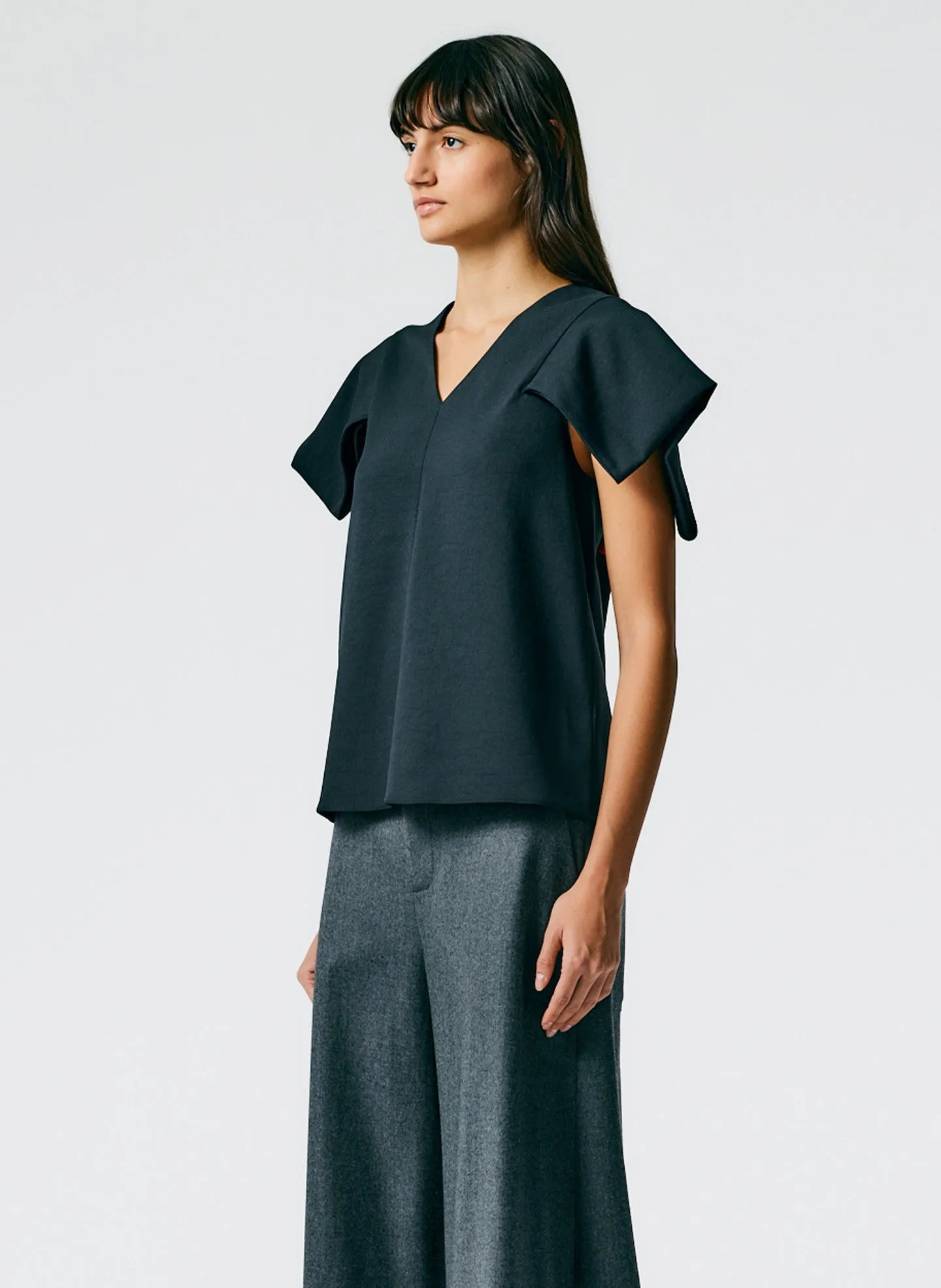 Chalky Drape V-Neck Top With Folded Sleeve sold by Tibi product image thumbnail 3