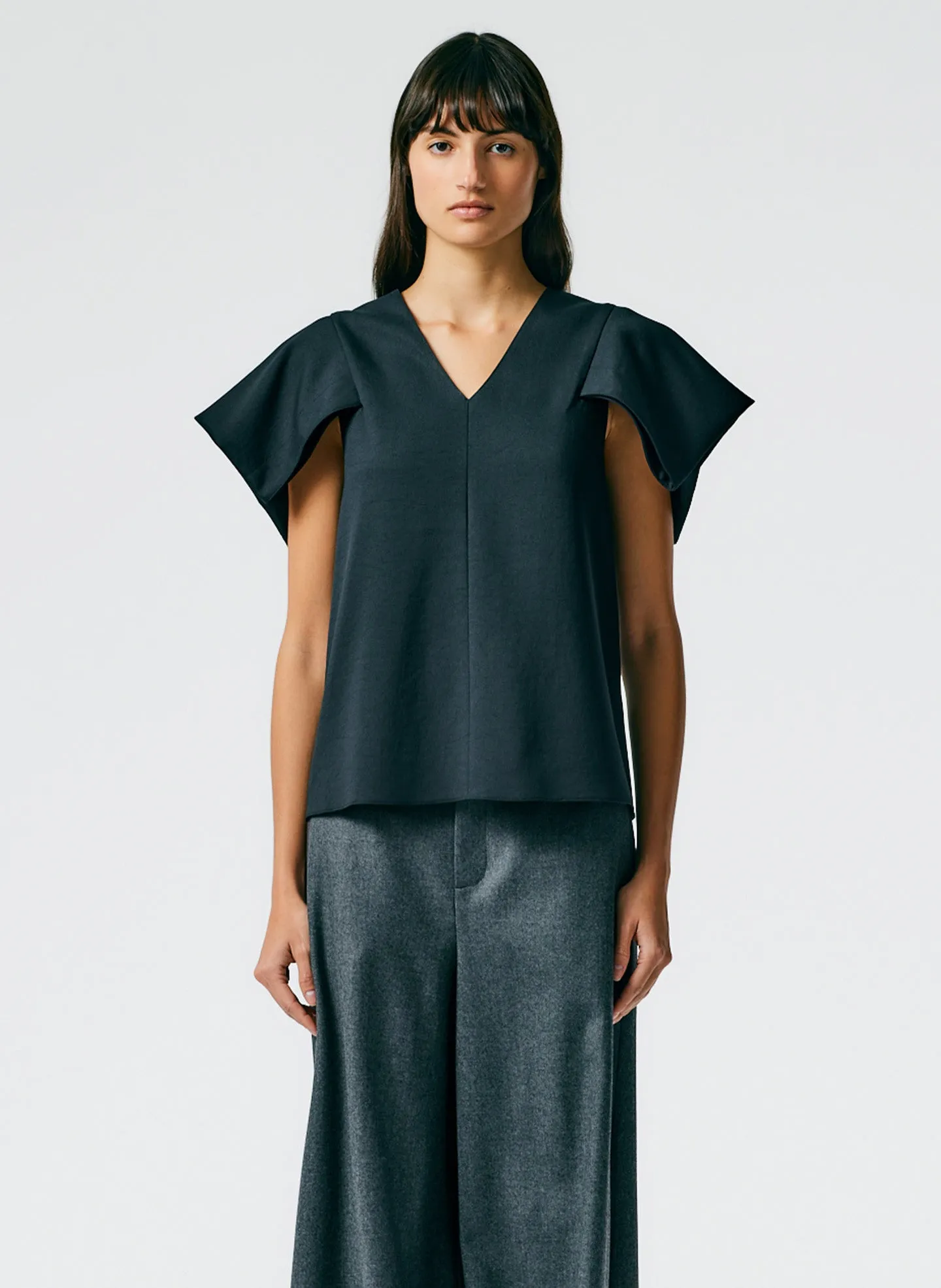 Chalky Drape V-Neck Top With Folded Sleeve sold by Tibi product image thumbnail 2