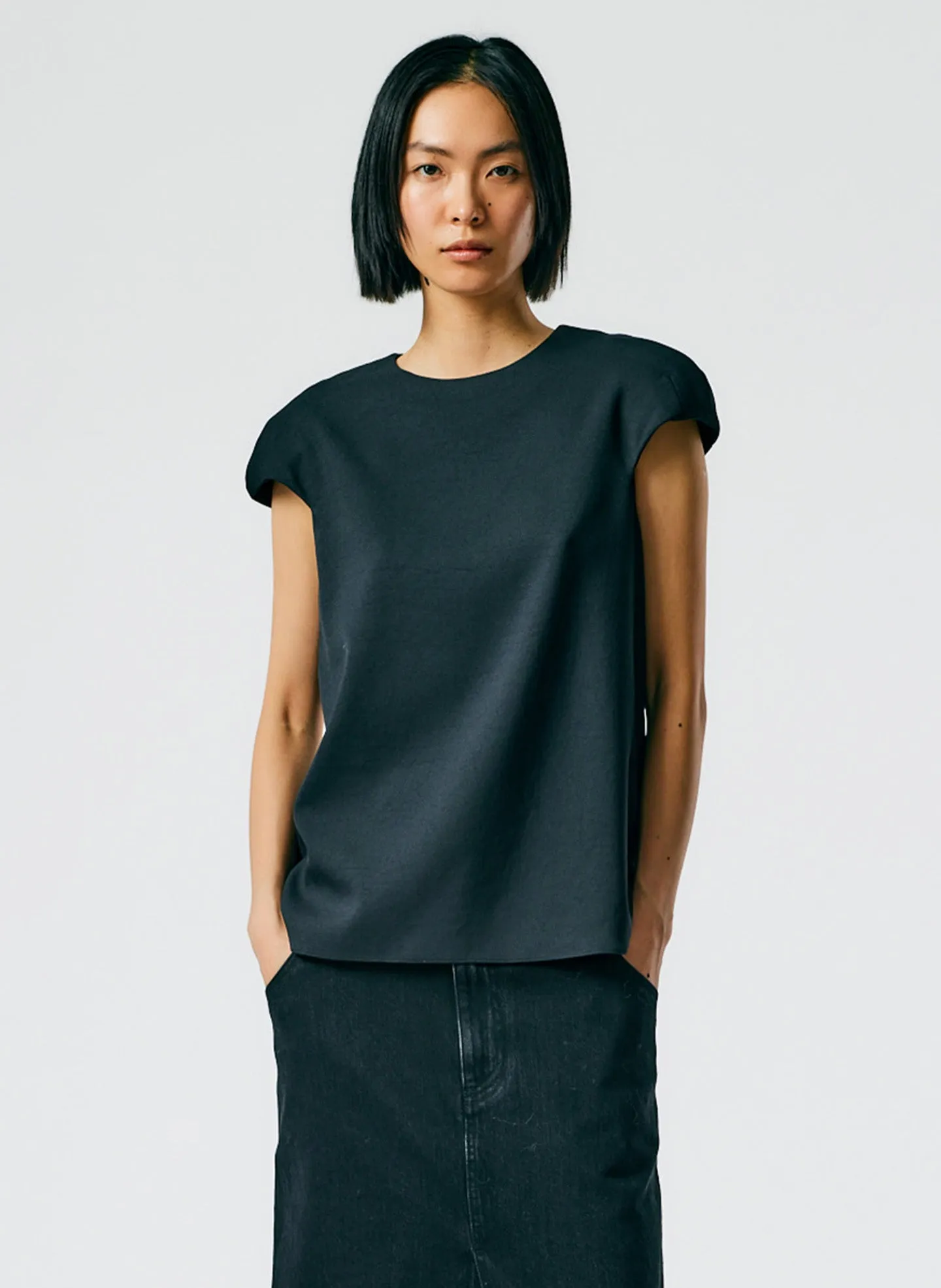 Chalky Drape Rounded Shoulderpad Top sold by Tibi