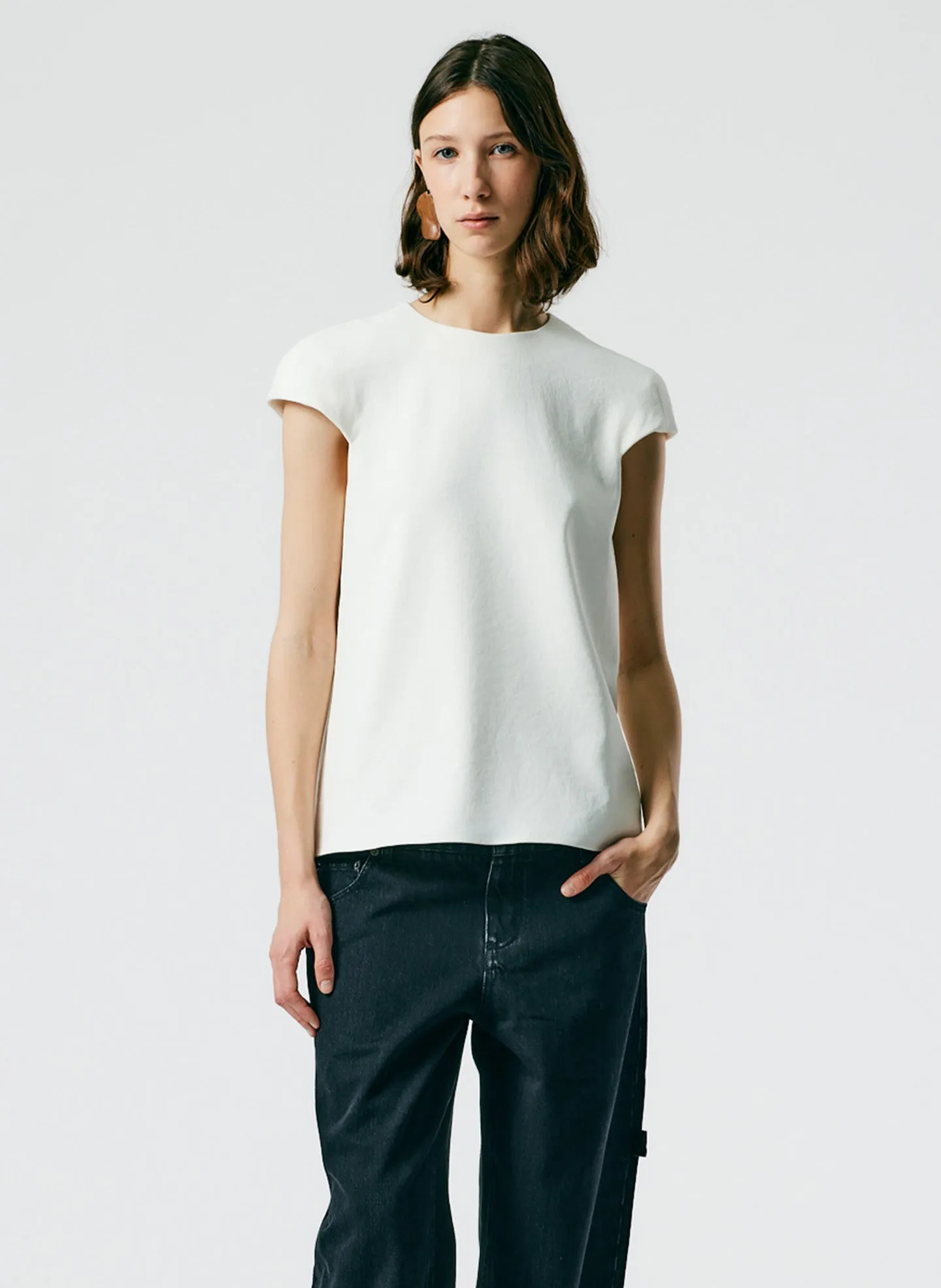 Chalky Drape Rounded Shoulderpad Top sold by Tibi