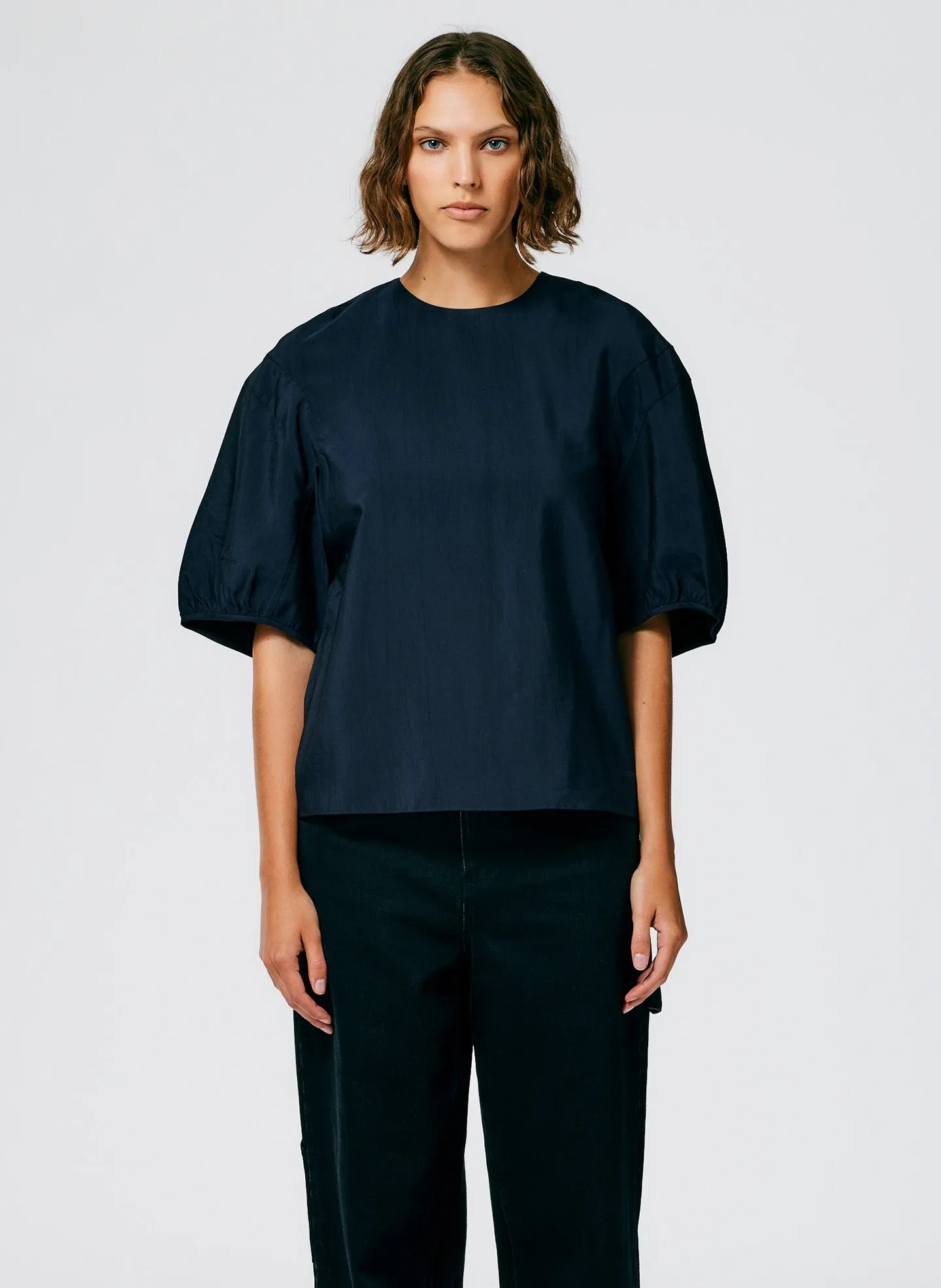 Viscose Plainweave Balloon Sleeve Crewneck Top sold by Tibi